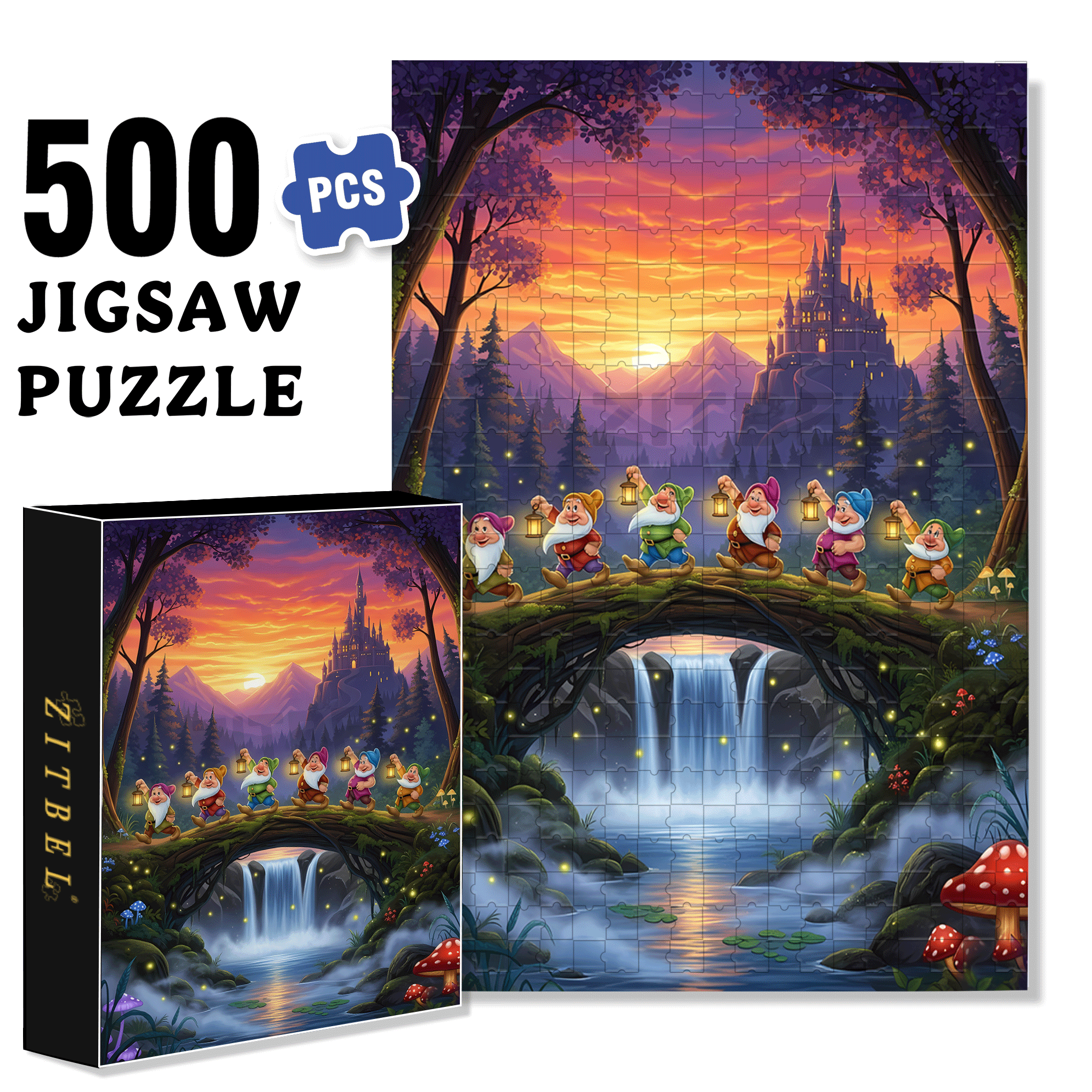 Seven Dwarfs 500pcs/1000pcs Jigsaw Puzzle, Scratch-Resistant, Interactive Family Game & Brain-Boosting DIY Decor, Perfect for Halloween, Christmas & New Year Gifts, Family Puzzle Game