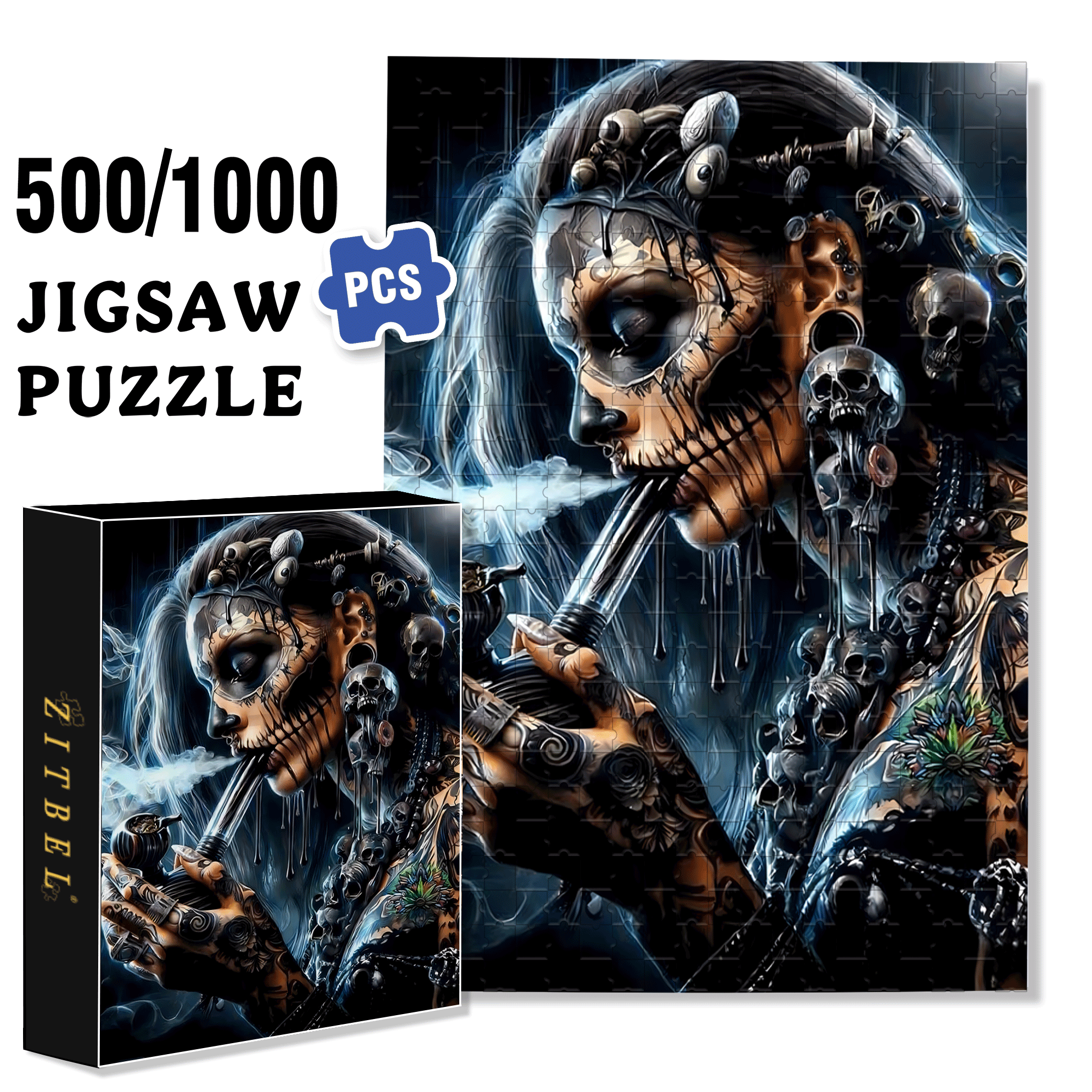Skull-Themed 500pcs/1000pcs Jigsaw Puzzle, Scratch-Resistant, Interactive Family Game & Brain-Boosting DIY Decor, Perfect for Halloween, Christmas & New Year Gifts, Family Puzzle Game