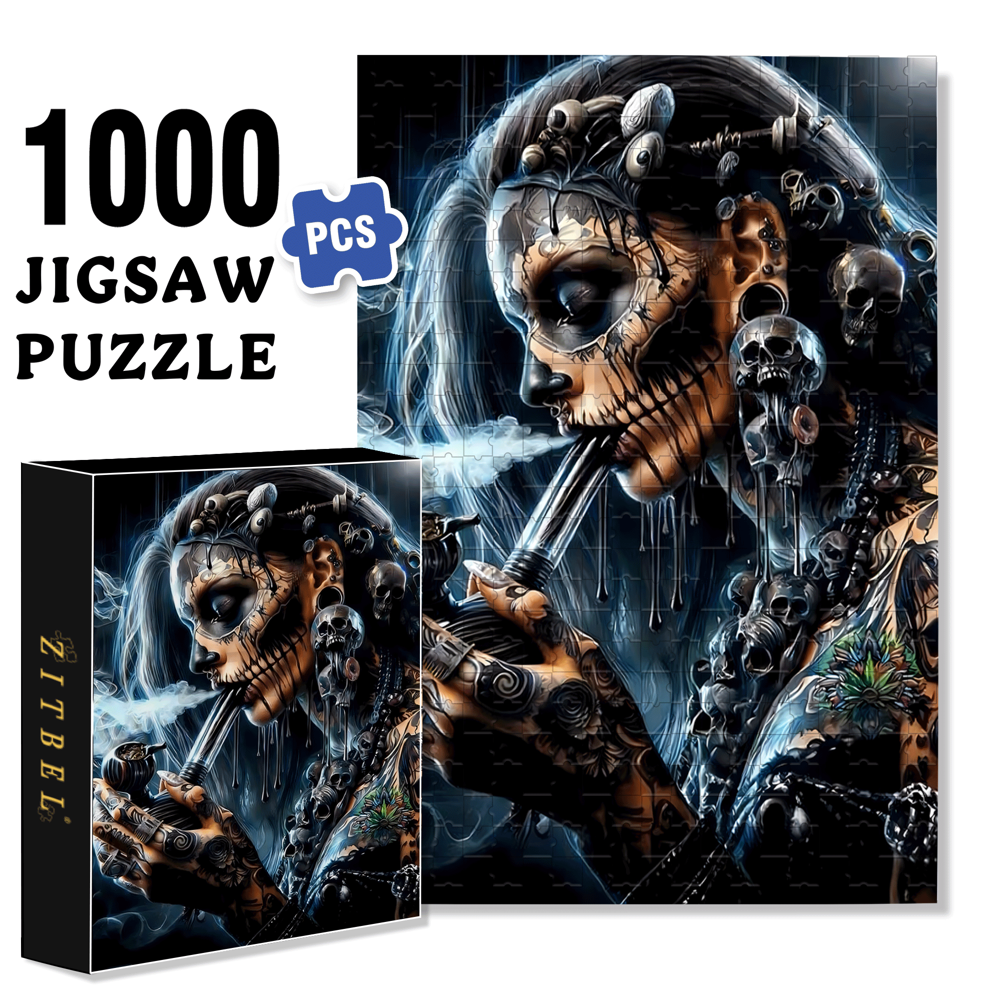 Skull-Themed 500pcs/1000pcs Jigsaw Puzzle, Scratch-Resistant, Interactive Family Game & Brain-Boosting DIY Decor, Perfect for Halloween, Christmas & New Year Gifts, Family Puzzle Game