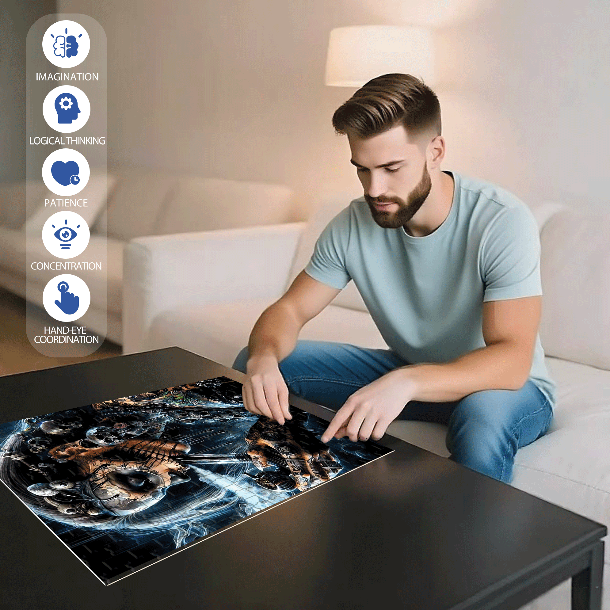 Skull-Themed 500pcs/1000pcs Jigsaw Puzzle, Scratch-Resistant, Interactive Family Game & Brain-Boosting DIY Decor, Perfect for Halloween, Christmas & New Year Gifts, Family Puzzle Game