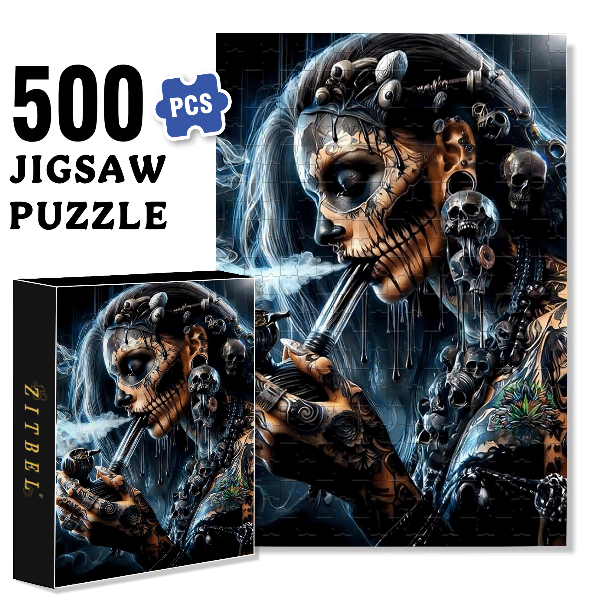 Skull-Themed 500pcs/1000pcs Jigsaw Puzzle, Scratch-Resistant, Interactive Family Game & Brain-Boosting DIY Decor, Perfect for Halloween, Christmas & New Year Gifts, Family Puzzle Game
