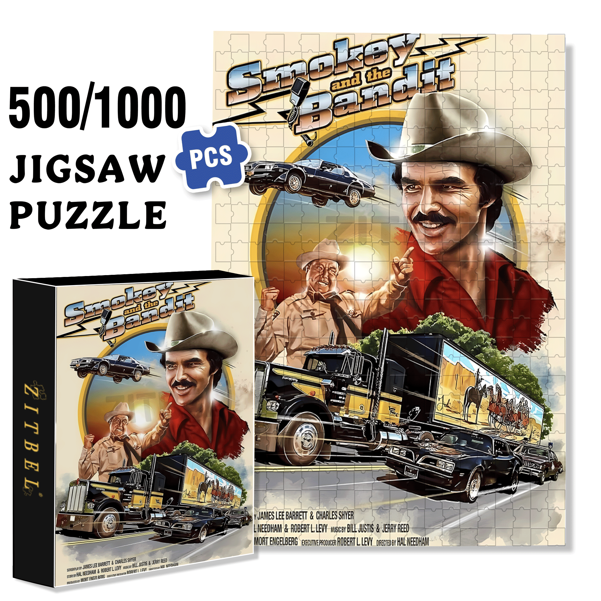 Smokey And The Bandit 500pcs/1000pcs Jigsaw Puzzle, Scratch-Resistant, Interactive Family Game & Brain-Boosting DIY Decor, Perfect for Halloween, Christmas & New Year Gifts, Family Puzzle Game