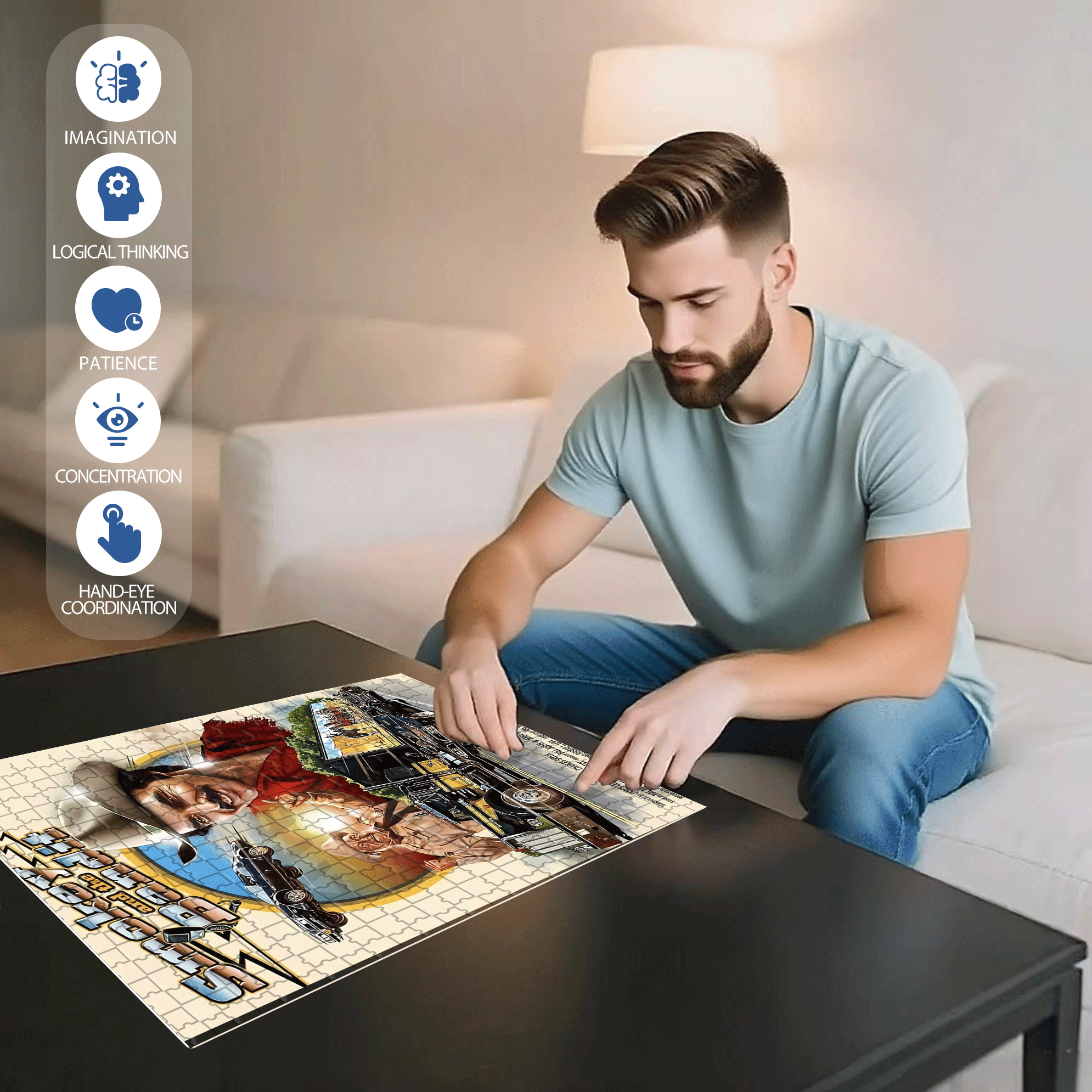 Smokey And The Bandit 500pcs/1000pcs Jigsaw Puzzle, Scratch-Resistant, Interactive Family Game & Brain-Boosting DIY Decor, Perfect for Halloween, Christmas & New Year Gifts, Family Puzzle Game