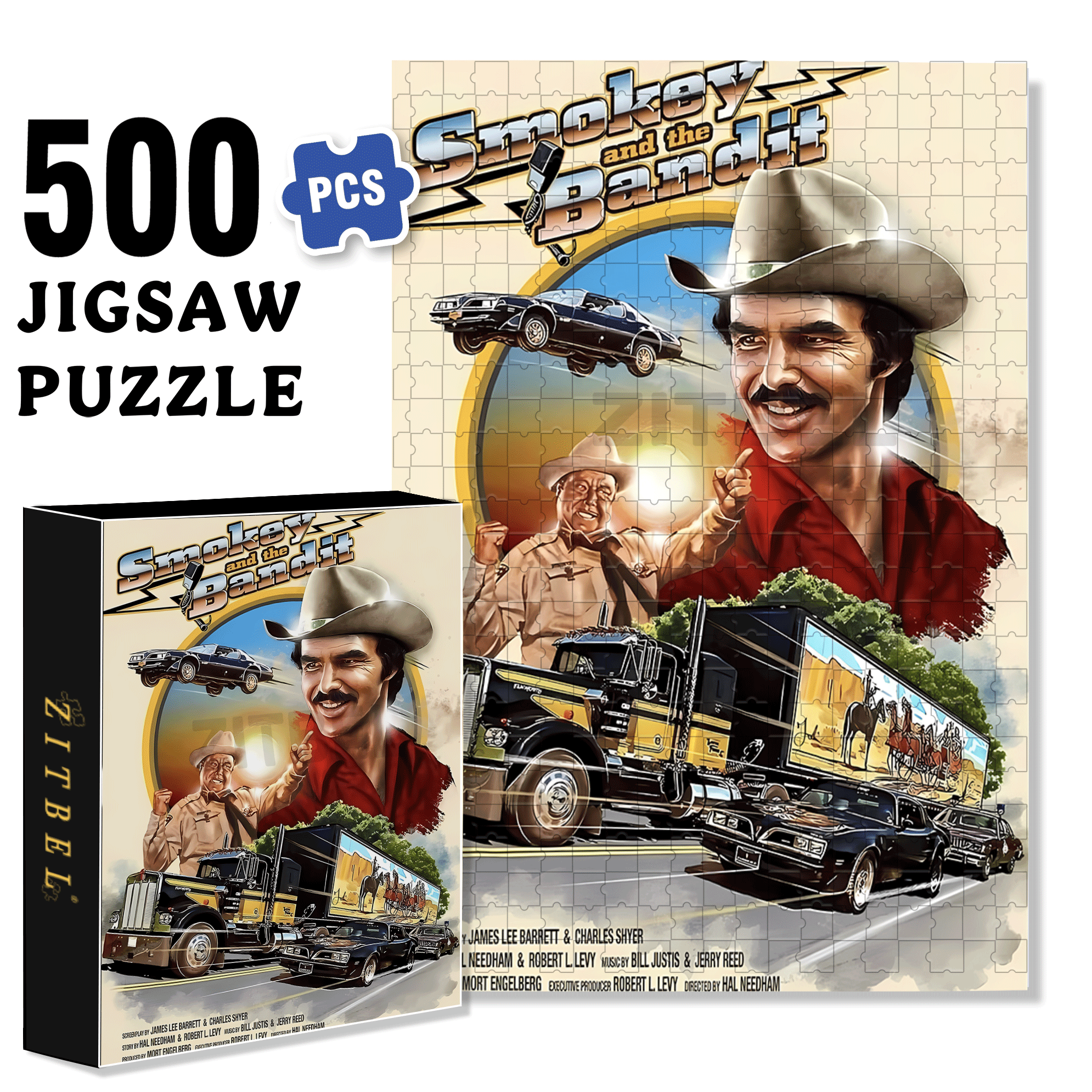 Smokey And The Bandit 500pcs/1000pcs Jigsaw Puzzle, Scratch-Resistant, Interactive Family Game & Brain-Boosting DIY Decor, Perfect for Halloween, Christmas & New Year Gifts, Family Puzzle Game