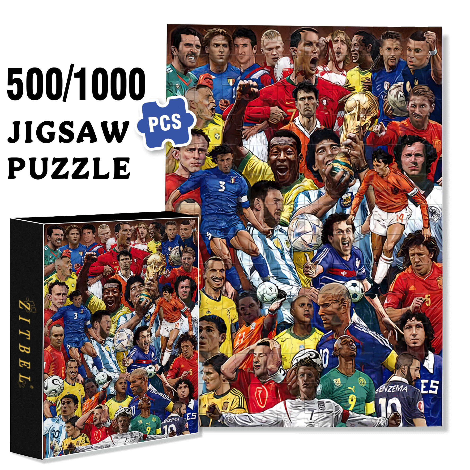 Soccer Legends 500pcs/1000pcs Jigsaw Puzzle, Scratch-Resistant, Interactive Family Game & Brain-Boosting DIY Decor, Perfect for Halloween, Christmas & New Year Gifts, Family Puzzle Game