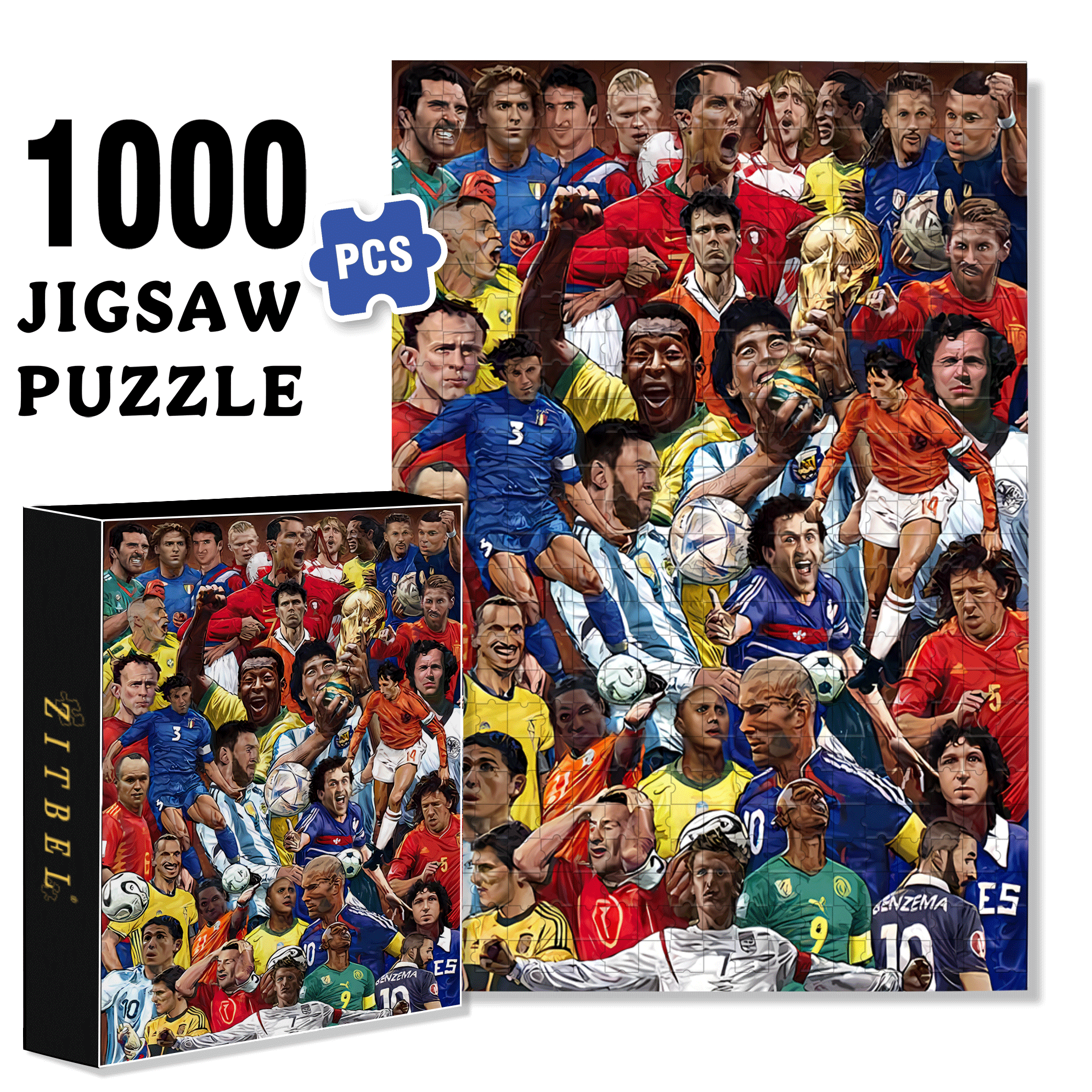 Soccer Legends 500pcs/1000pcs Jigsaw Puzzle, Scratch-Resistant, Interactive Family Game & Brain-Boosting DIY Decor, Perfect for Halloween, Christmas & New Year Gifts, Family Puzzle Game