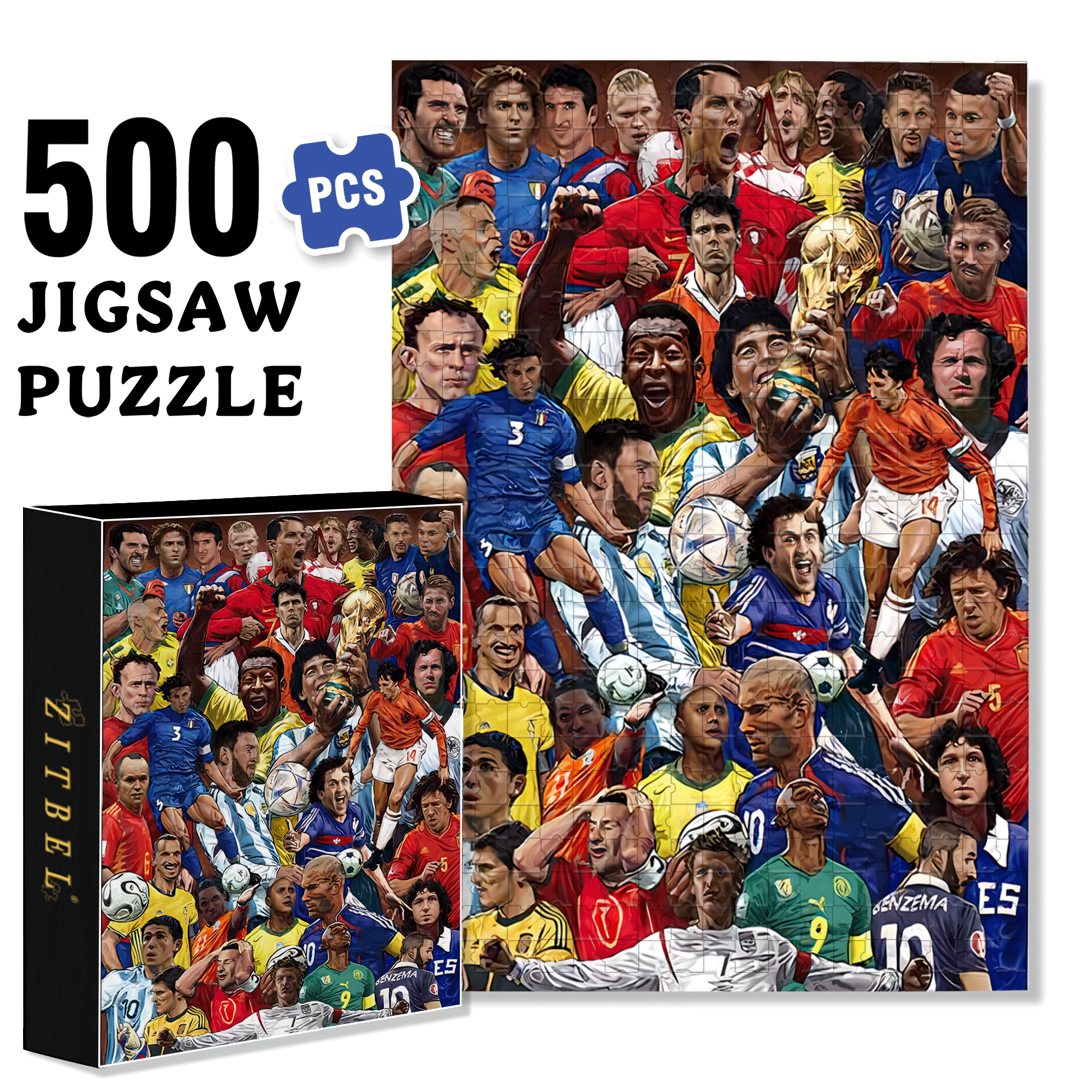 Soccer Legends 500pcs/1000pcs Jigsaw Puzzle, Scratch-Resistant, Interactive Family Game & Brain-Boosting DIY Decor, Perfect for Halloween, Christmas & New Year Gifts, Family Puzzle Game