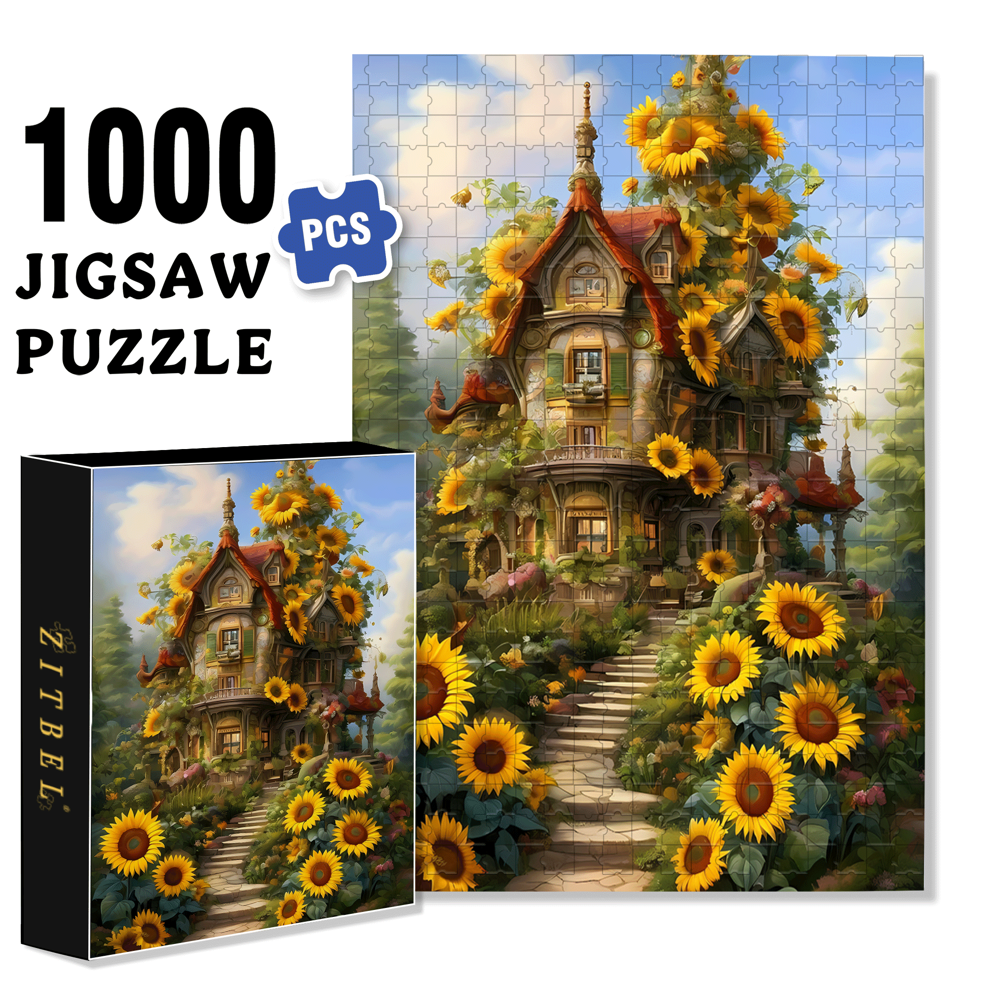 Sunflower Cabin 500pcs/1000pcs Jigsaw Puzzle, Scratch-Resistant, Interactive Family Game & Brain-Boosting DIY Decor, Perfect for Halloween, Christmas & New Year Gifts, Family Puzzle Game
