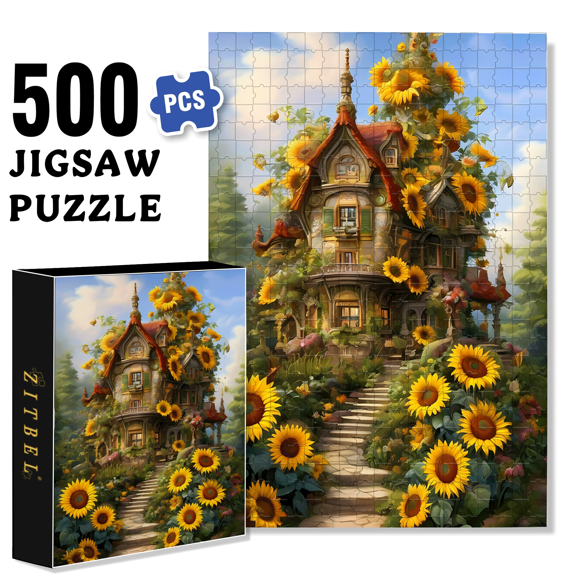 Sunflower Cabin 500pcs/1000pcs Jigsaw Puzzle, Scratch-Resistant, Interactive Family Game & Brain-Boosting DIY Decor, Perfect for Halloween, Christmas & New Year Gifts, Family Puzzle Game