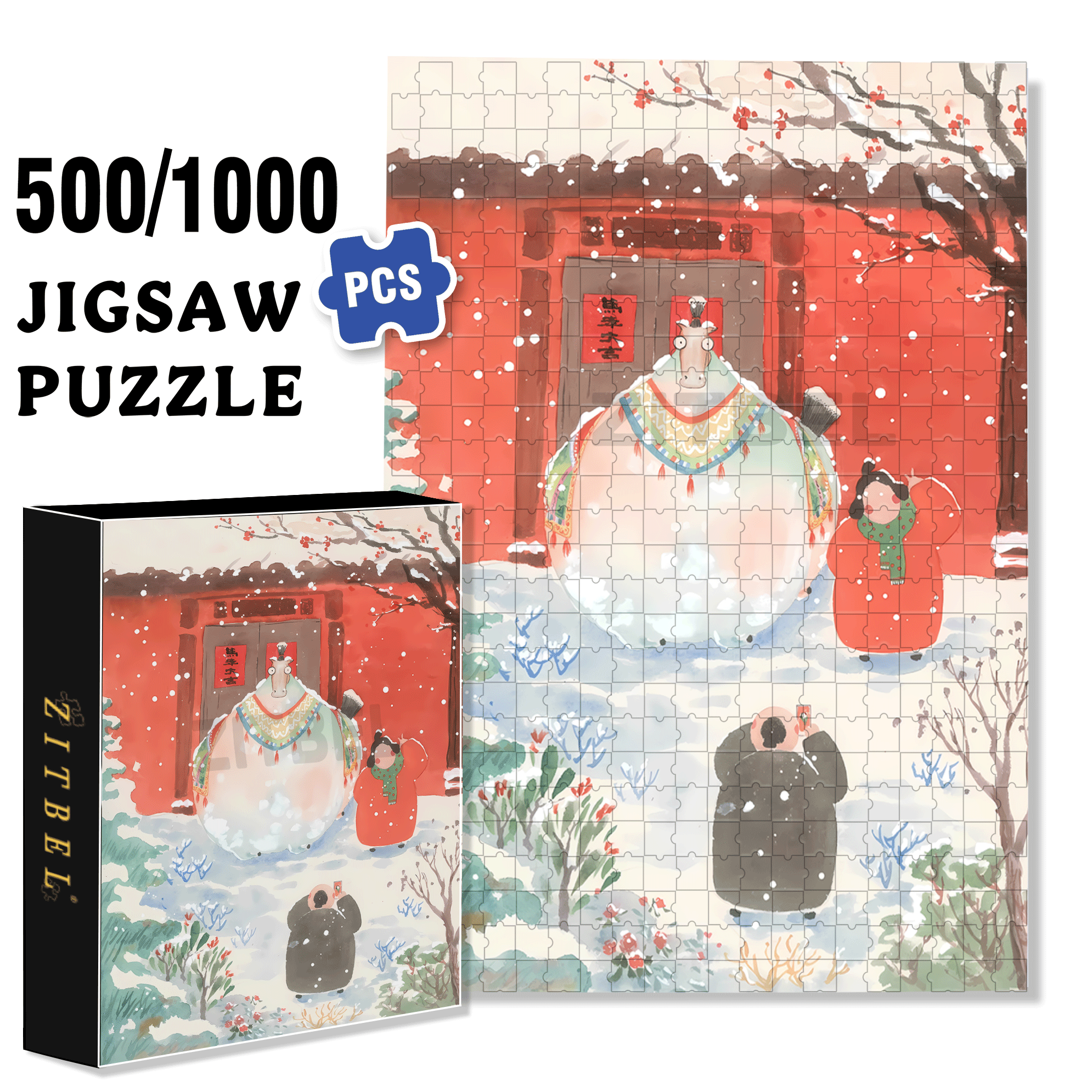 Take A Photo With The Fat Horse 500pcs/1000pcs Jigsaw Puzzle, Scratch-Resistant, Interactive Family Game & Brain-Boosting DIY Decor, Perfect for Halloween, Christmas & New Year Gifts, Family Puzzle Game