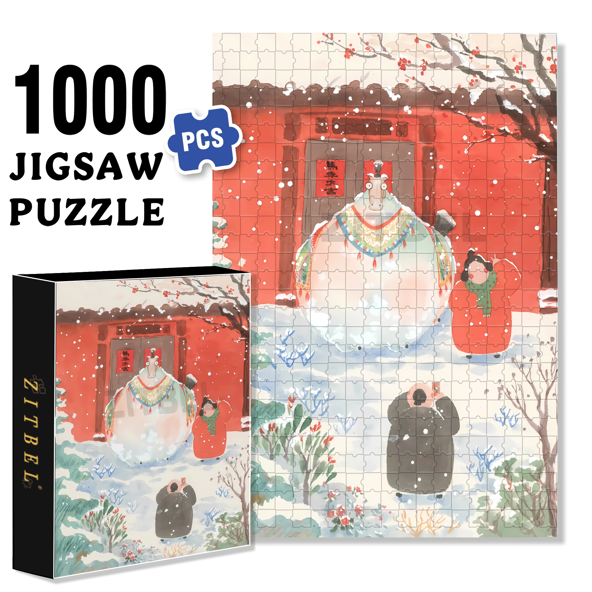 Take A Photo With The Fat Horse 500pcs/1000pcs Jigsaw Puzzle, Scratch-Resistant, Interactive Family Game & Brain-Boosting DIY Decor, Perfect for Halloween, Christmas & New Year Gifts, Family Puzzle Game