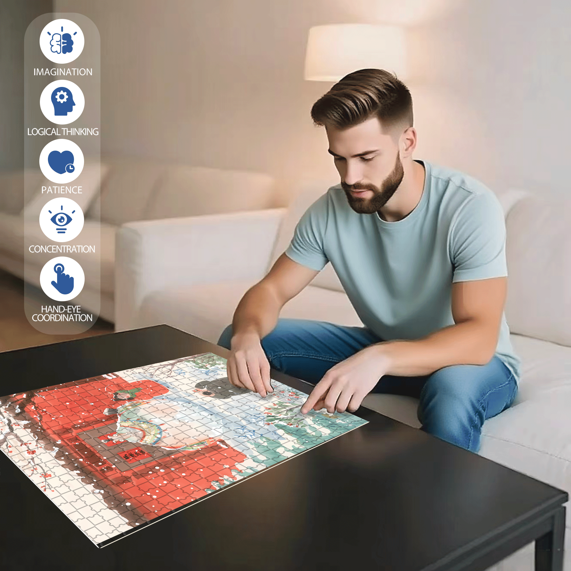 Take A Photo With The Fat Horse 500pcs/1000pcs Jigsaw Puzzle, Scratch-Resistant, Interactive Family Game & Brain-Boosting DIY Decor, Perfect for Halloween, Christmas & New Year Gifts, Family Puzzle Game