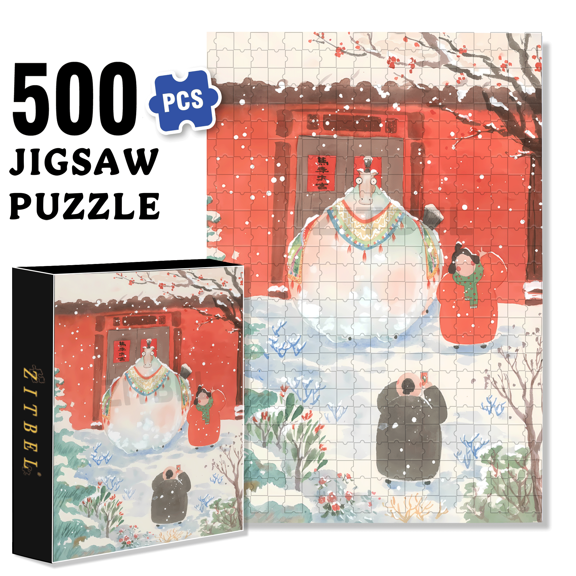 Take A Photo With The Fat Horse 500pcs/1000pcs Jigsaw Puzzle, Scratch-Resistant, Interactive Family Game & Brain-Boosting DIY Decor, Perfect for Halloween, Christmas & New Year Gifts, Family Puzzle Game