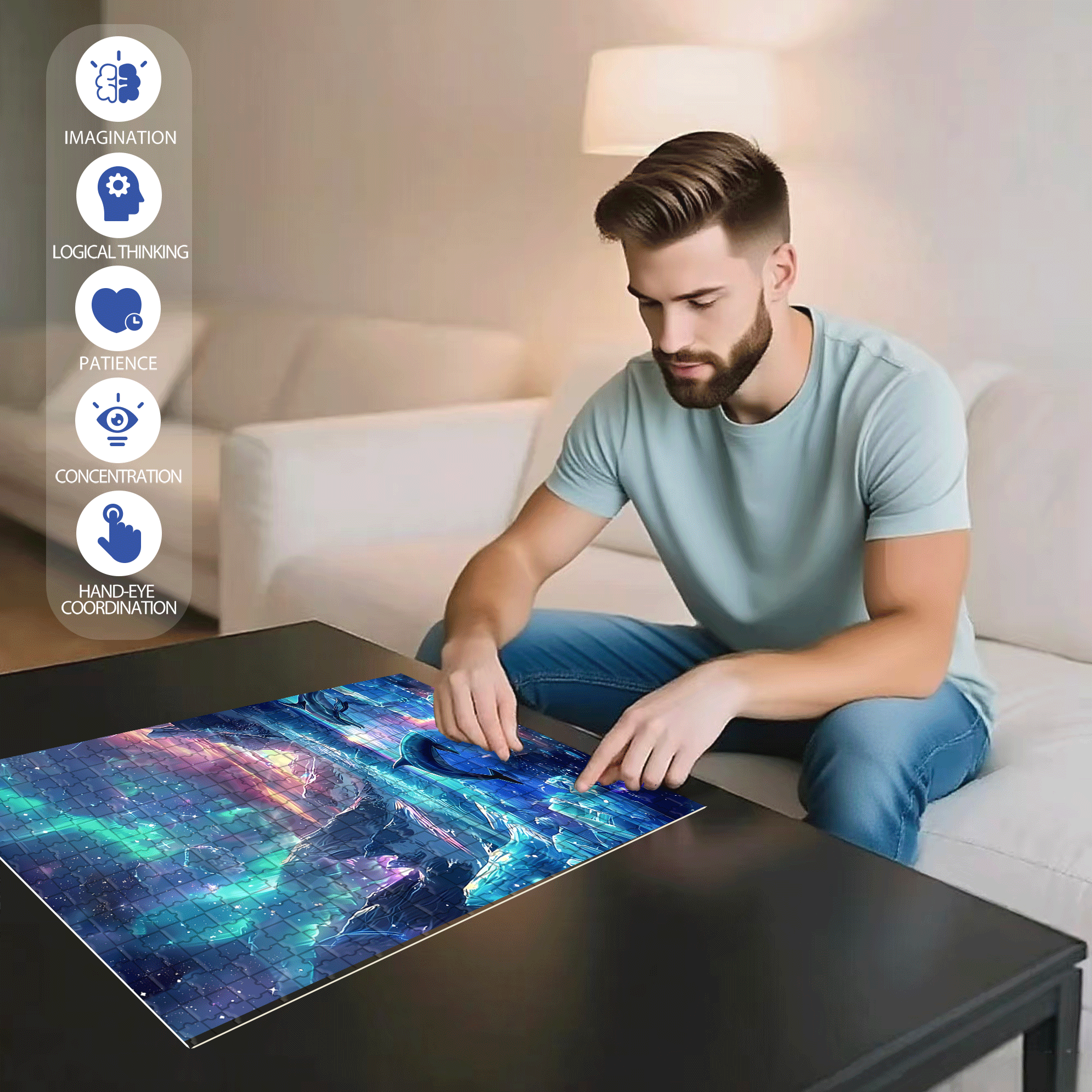 The Aurora Borealis Diamond 500pcs/1000pcs Jigsaw Puzzle, Scratch-Resistant, Interactive Family Game & Brain-Boosting DIY Decor, Perfect for Halloween, Christmas & New Year Gifts, Family Puzzle Game