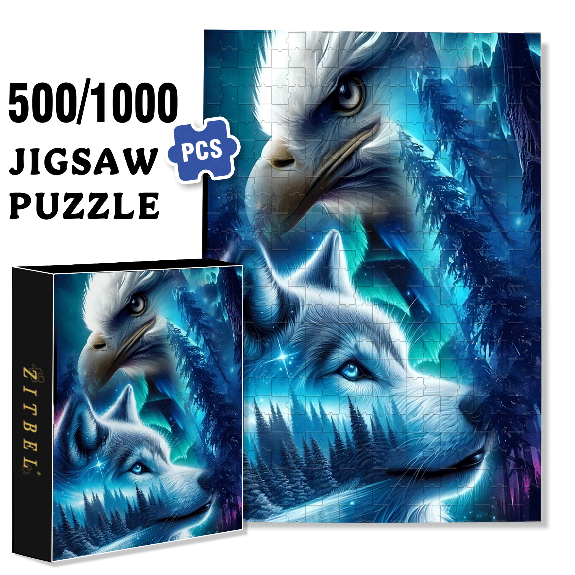 The Falcon And The Wolf 500pcs/1000pcs Jigsaw Puzzle, Scratch-Resistant, Interactive Family Game & Brain-Boosting DIY Decor, Perfect for Halloween, Christmas & New Year Gifts, Family Puzzle Game