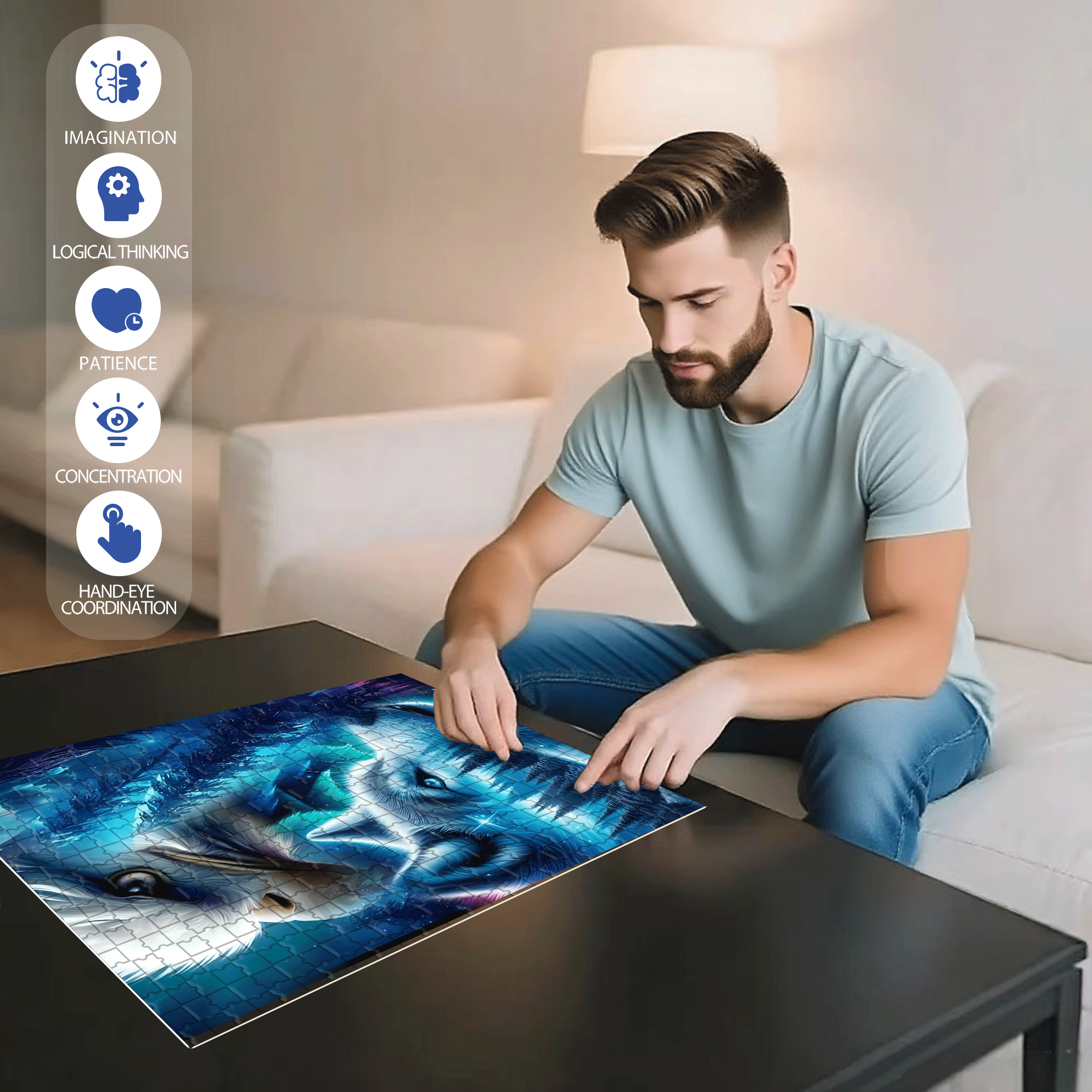 The Falcon And The Wolf 500pcs/1000pcs Jigsaw Puzzle, Scratch-Resistant, Interactive Family Game & Brain-Boosting DIY Decor, Perfect for Halloween, Christmas & New Year Gifts, Family Puzzle Game