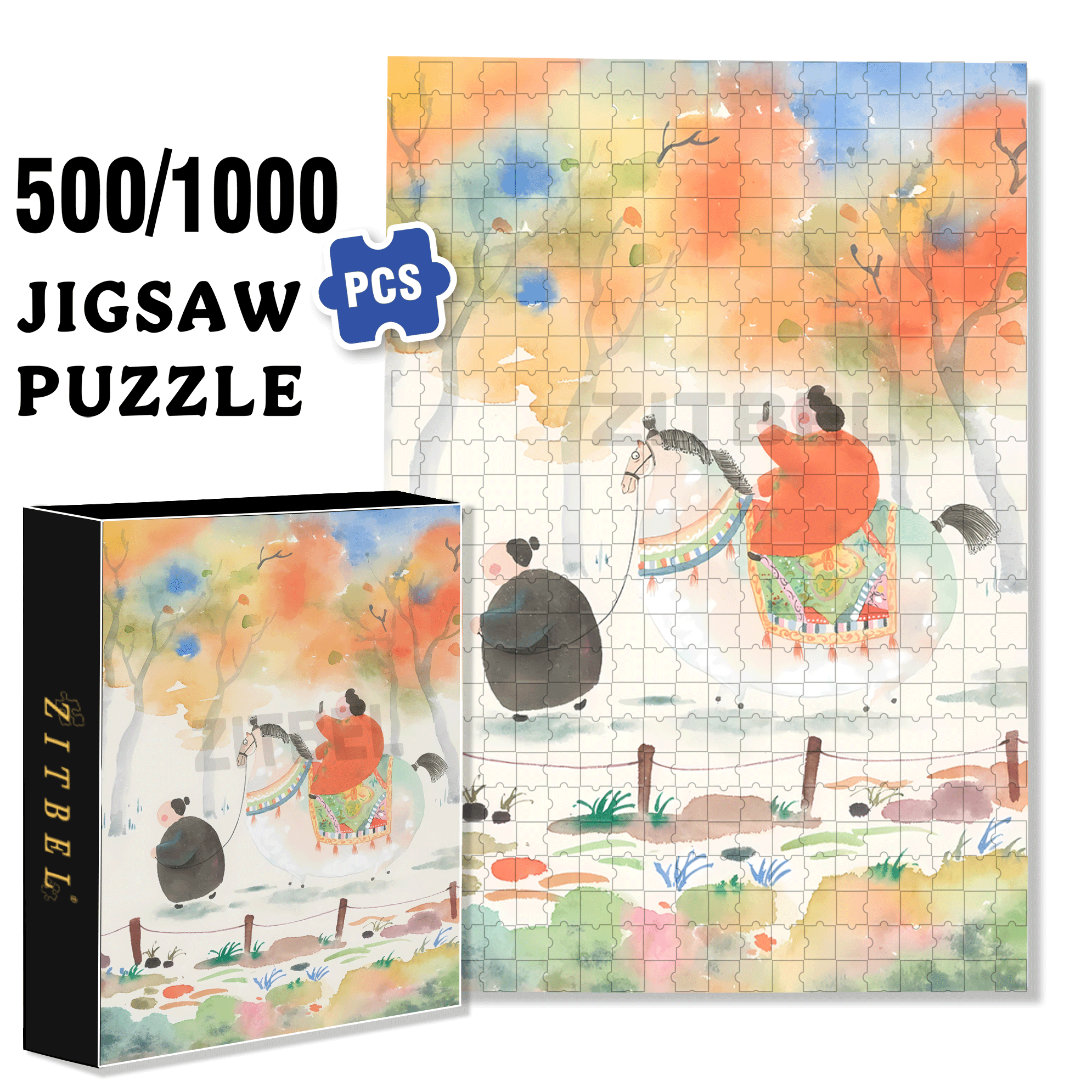The Fat Horse 500pcs/1000pcs Jigsaw Puzzle, Scratch-Resistant, Interactive Family Game & Brain-Boosting DIY Decor, Perfect for Halloween, Christmas & New Year Gifts, Family Puzzle Game