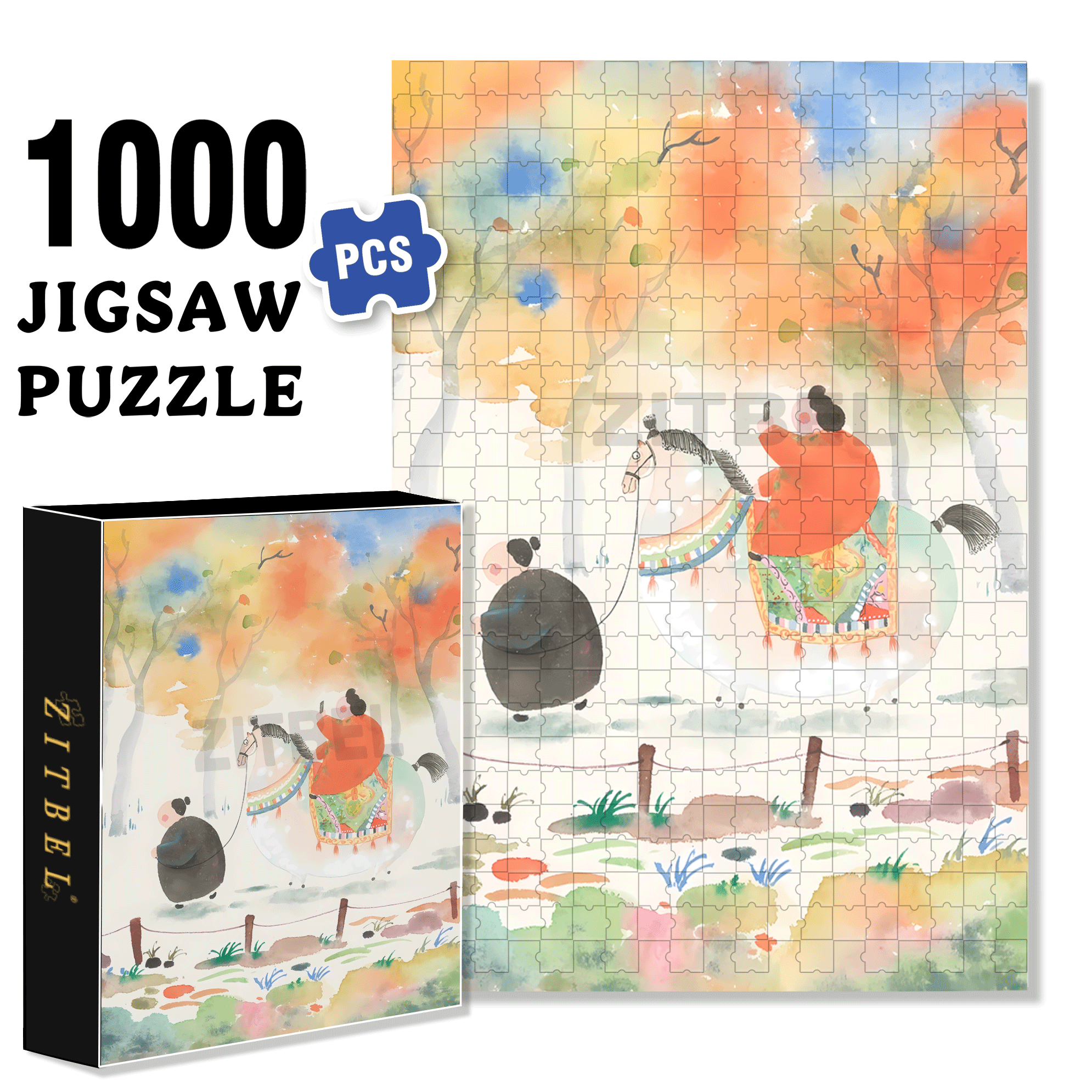 The Fat Horse 500pcs/1000pcs Jigsaw Puzzle, Scratch-Resistant, Interactive Family Game & Brain-Boosting DIY Decor, Perfect for Halloween, Christmas & New Year Gifts, Family Puzzle Game