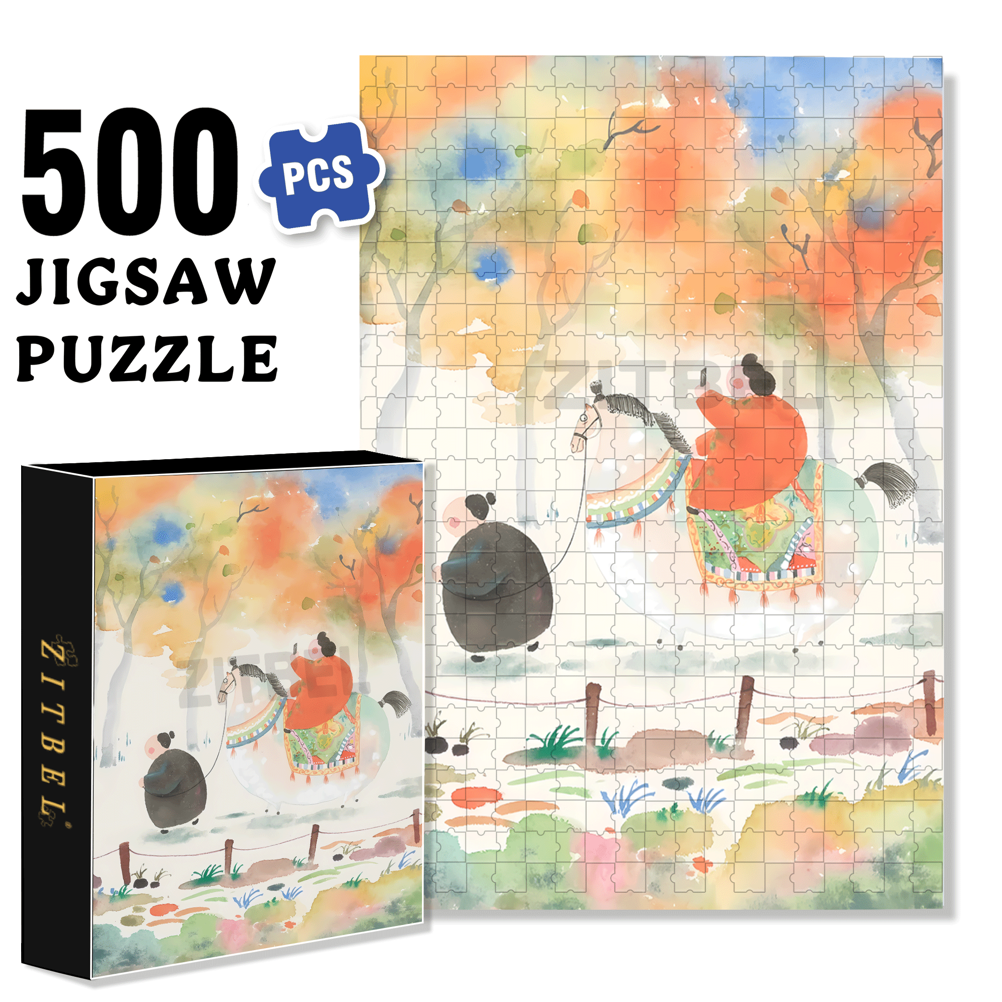 The Fat Horse 500pcs/1000pcs Jigsaw Puzzle, Scratch-Resistant, Interactive Family Game & Brain-Boosting DIY Decor, Perfect for Halloween, Christmas & New Year Gifts, Family Puzzle Game