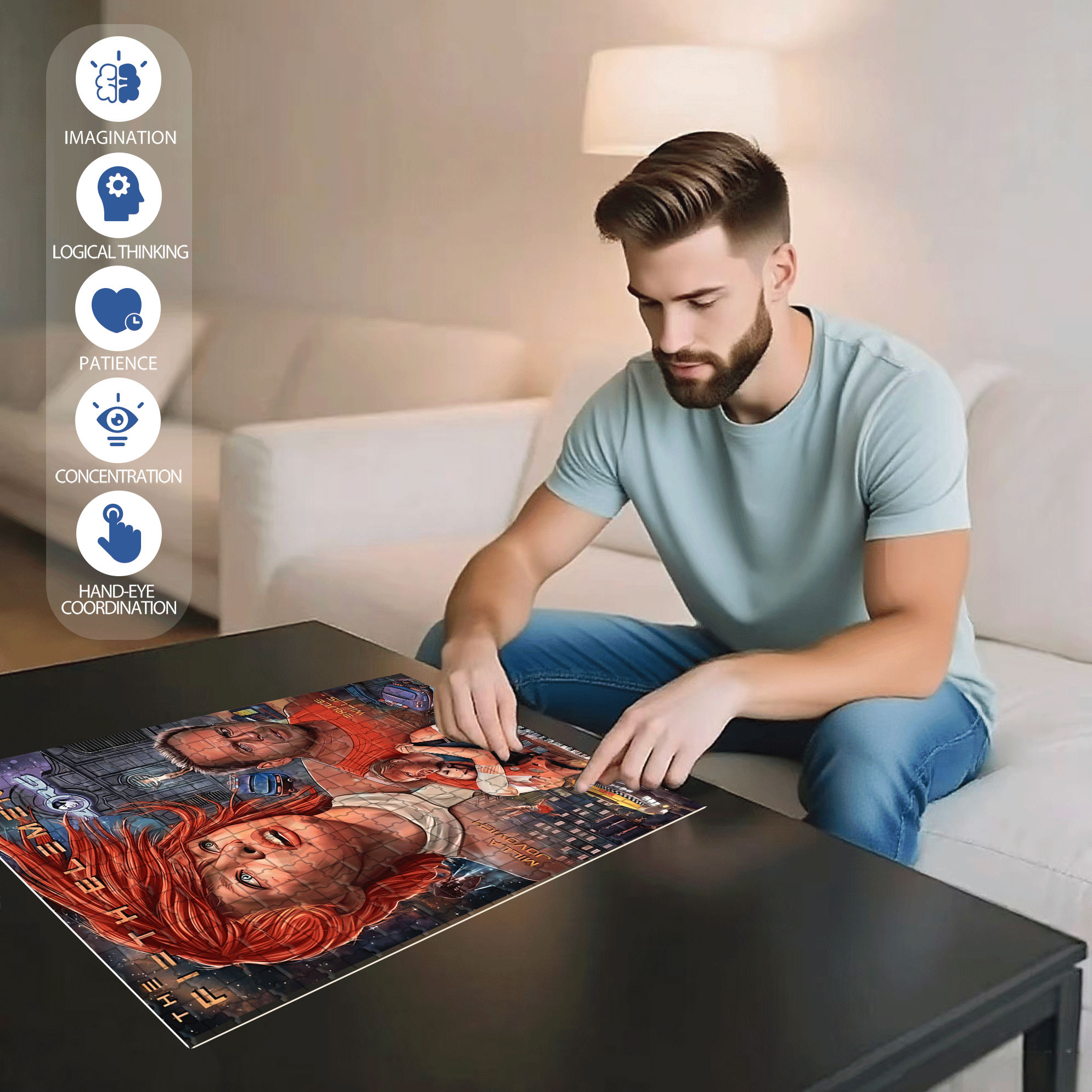 The Fieth Element 500pcs/1000pcs Jigsaw Puzzle, Scratch-Resistant, Interactive Family Game & Brain-Boosting DIY Decor, Perfect for Halloween, Christmas & New Year Gifts, Family Puzzle Game
