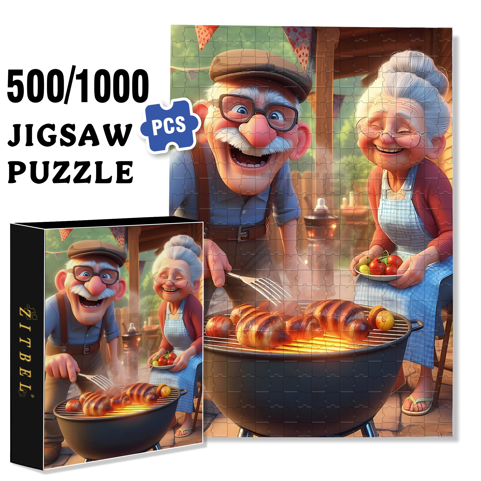 The Happy Moments Of The Elderly Couple 500pcs/1000pcs Jigsaw Puzzle, Scratch-Resistant, Interactive Family Game & Brain-Boosting DIY Decor, Perfect for Halloween, Christmas & New Year Gifts, Family Puzzle Game