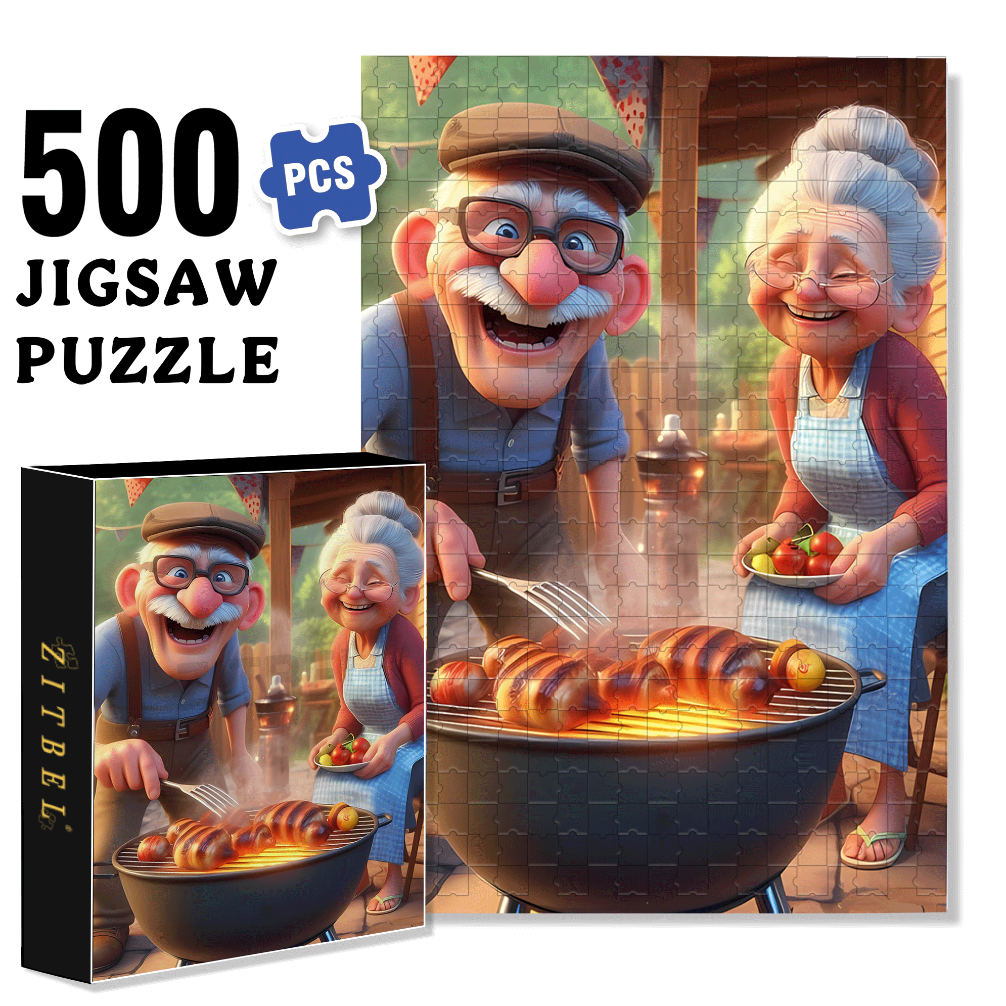 The Happy Moments Of The Elderly Couple 500pcs/1000pcs Jigsaw Puzzle, Scratch-Resistant, Interactive Family Game & Brain-Boosting DIY Decor, Perfect for Halloween, Christmas & New Year Gifts, Family Puzzle Game