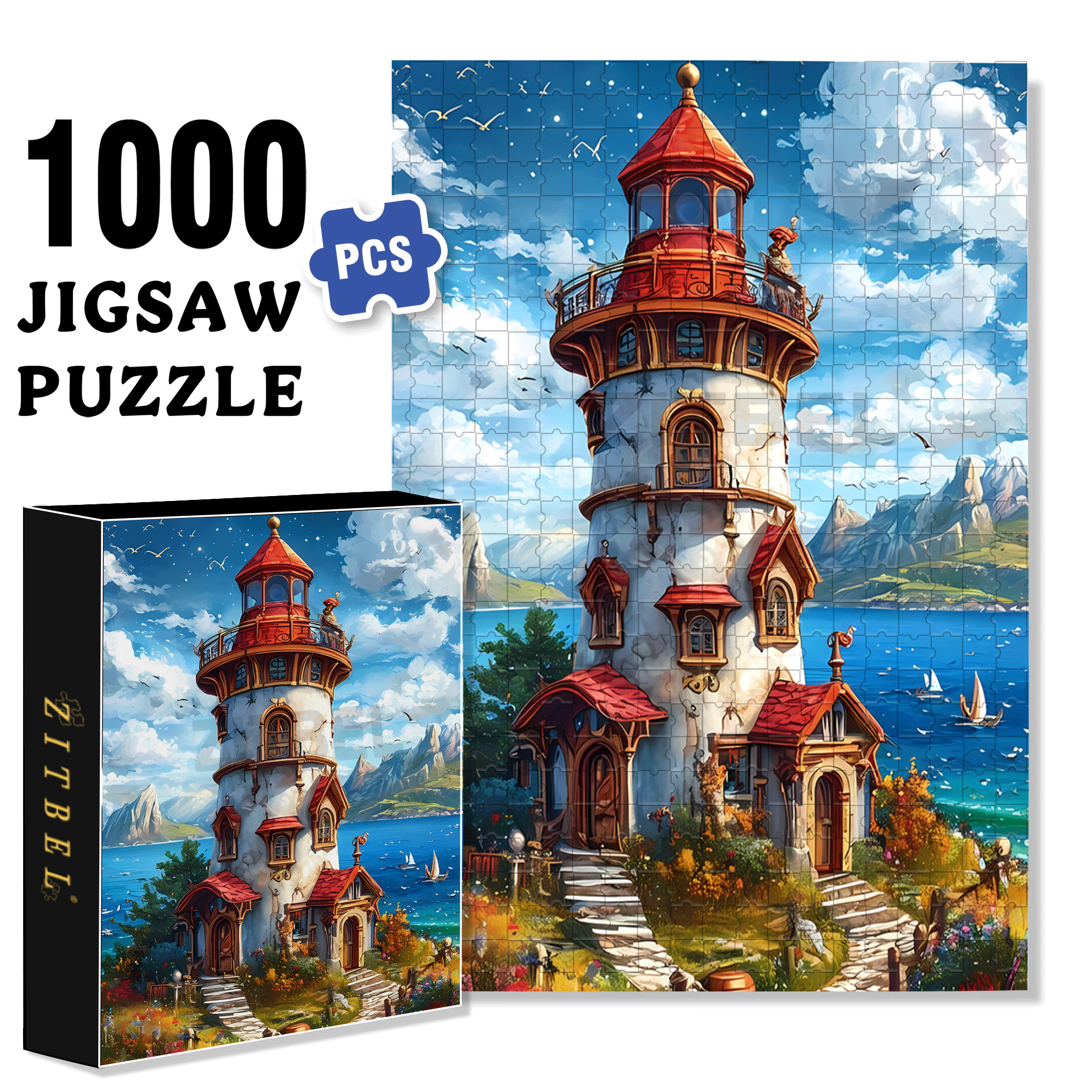 The Lighthouse In The Dream 500pcs/1000pcs Jigsaw Puzzle, Scratch-Resistant, Interactive Family Game & Brain-Boosting DIY Decor, Perfect for Halloween, Christmas & New Year Gifts, Family Puzzle Game