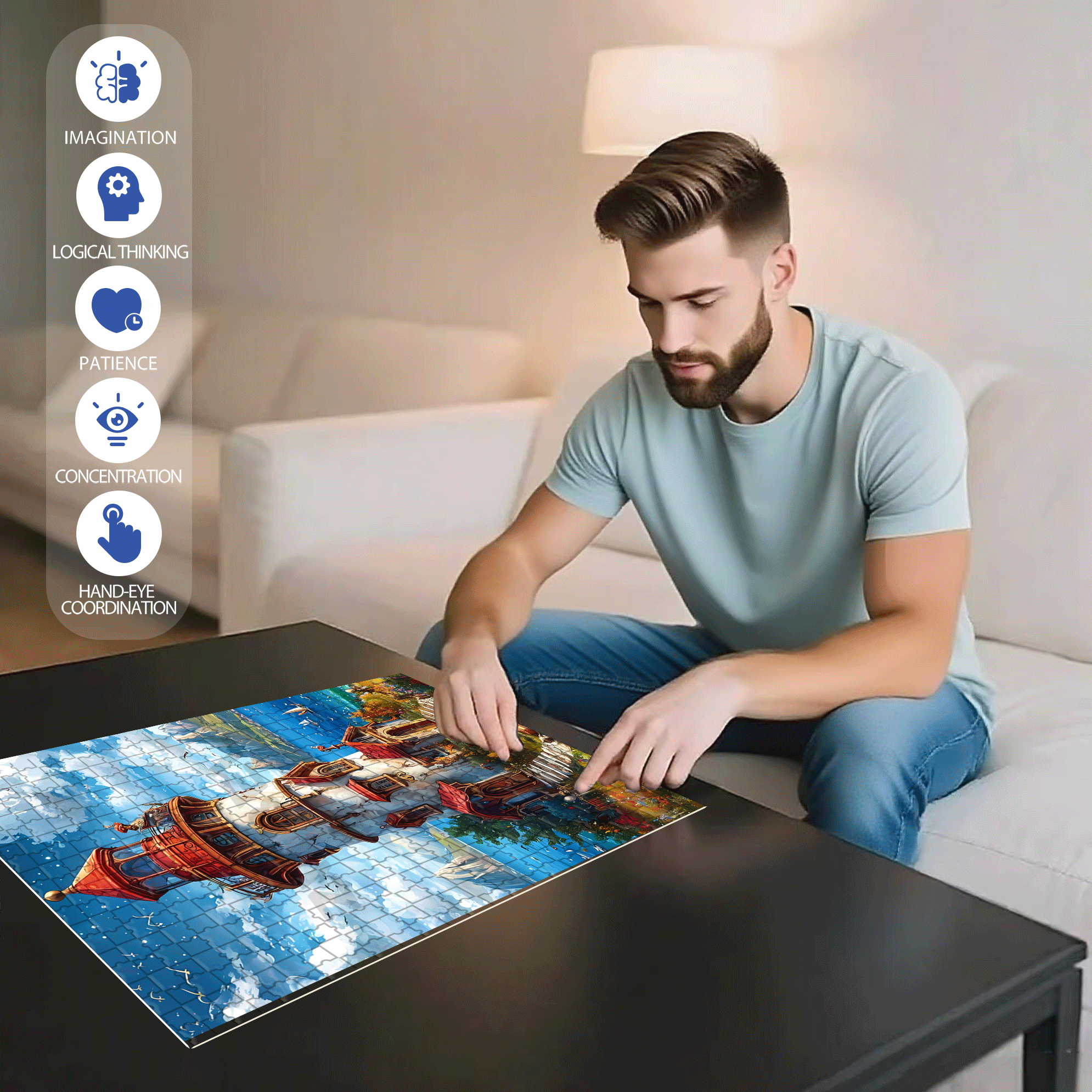 The Lighthouse In The Dream 500pcs/1000pcs Jigsaw Puzzle, Scratch-Resistant, Interactive Family Game & Brain-Boosting DIY Decor, Perfect for Halloween, Christmas & New Year Gifts, Family Puzzle Game
