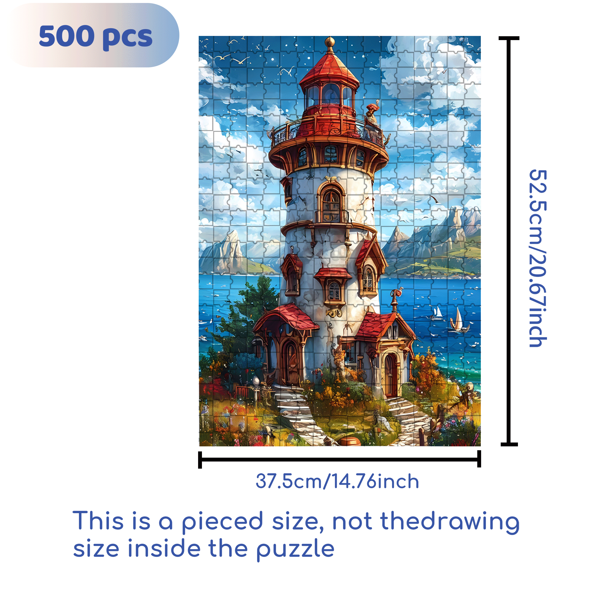 The Lighthouse In The Dream 500pcs/1000pcs Jigsaw Puzzle, Scratch-Resistant, Interactive Family Game & Brain-Boosting DIY Decor, Perfect for Halloween, Christmas & New Year Gifts, Family Puzzle Game