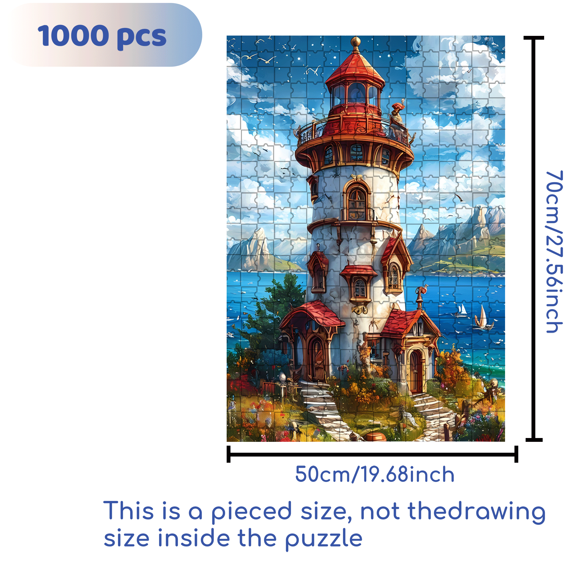 The Lighthouse In The Dream 500pcs/1000pcs Jigsaw Puzzle, Scratch-Resistant, Interactive Family Game & Brain-Boosting DIY Decor, Perfect for Halloween, Christmas & New Year Gifts, Family Puzzle Game