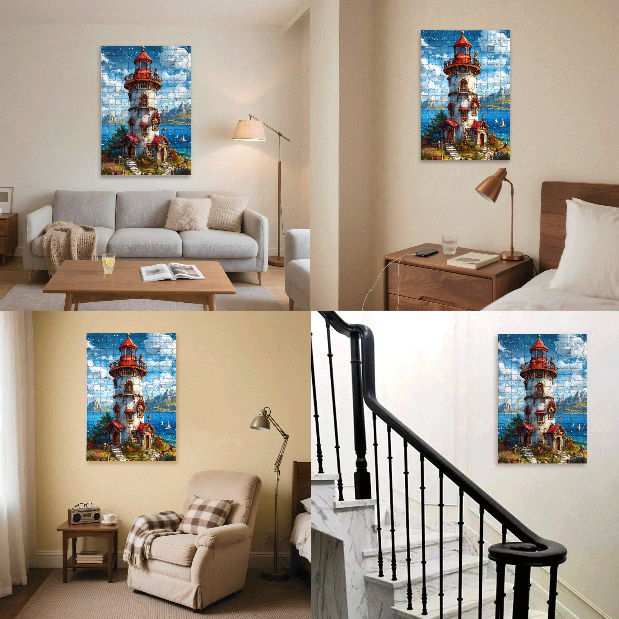 The Lighthouse In The Dream 500pcs/1000pcs Jigsaw Puzzle, Scratch-Resistant, Interactive Family Game & Brain-Boosting DIY Decor, Perfect for Halloween, Christmas & New Year Gifts, Family Puzzle Game