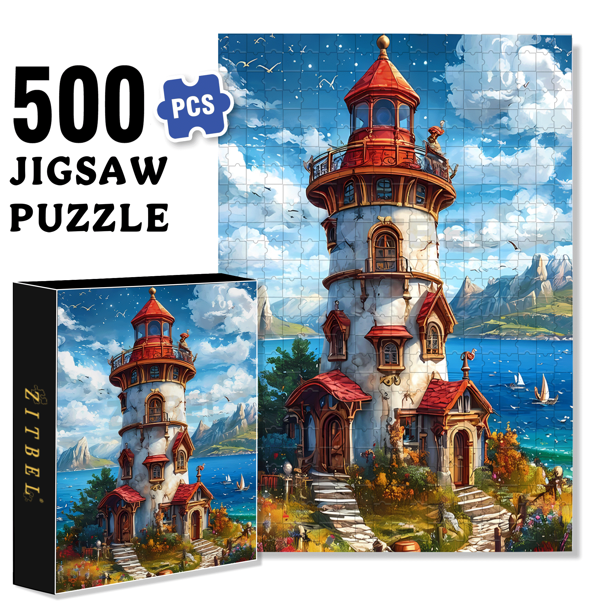 The Lighthouse In The Dream 500pcs/1000pcs Jigsaw Puzzle, Scratch-Resistant, Interactive Family Game & Brain-Boosting DIY Decor, Perfect for Halloween, Christmas & New Year Gifts, Family Puzzle Game