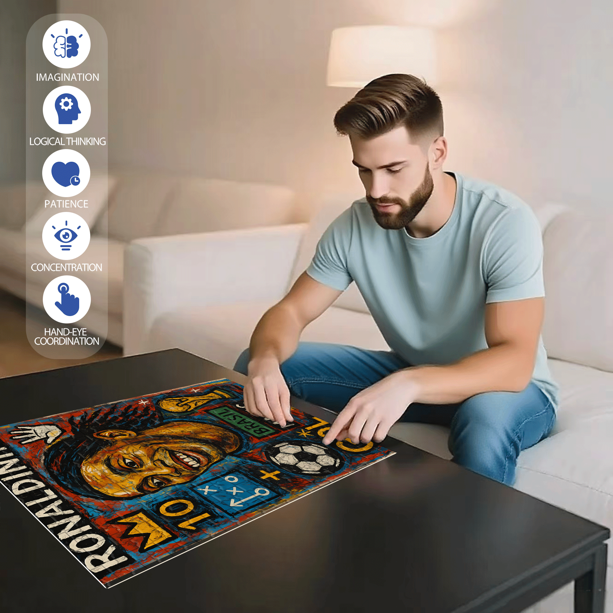 The Magician of Football 500pcs/1000pcs Jigsaw Puzzle, Scratch-Resistant, Interactive Family Game & Brain-Boosting DIY Decor, Perfect for Halloween, Christmas & New Year Gifts, Family Puzzle Game