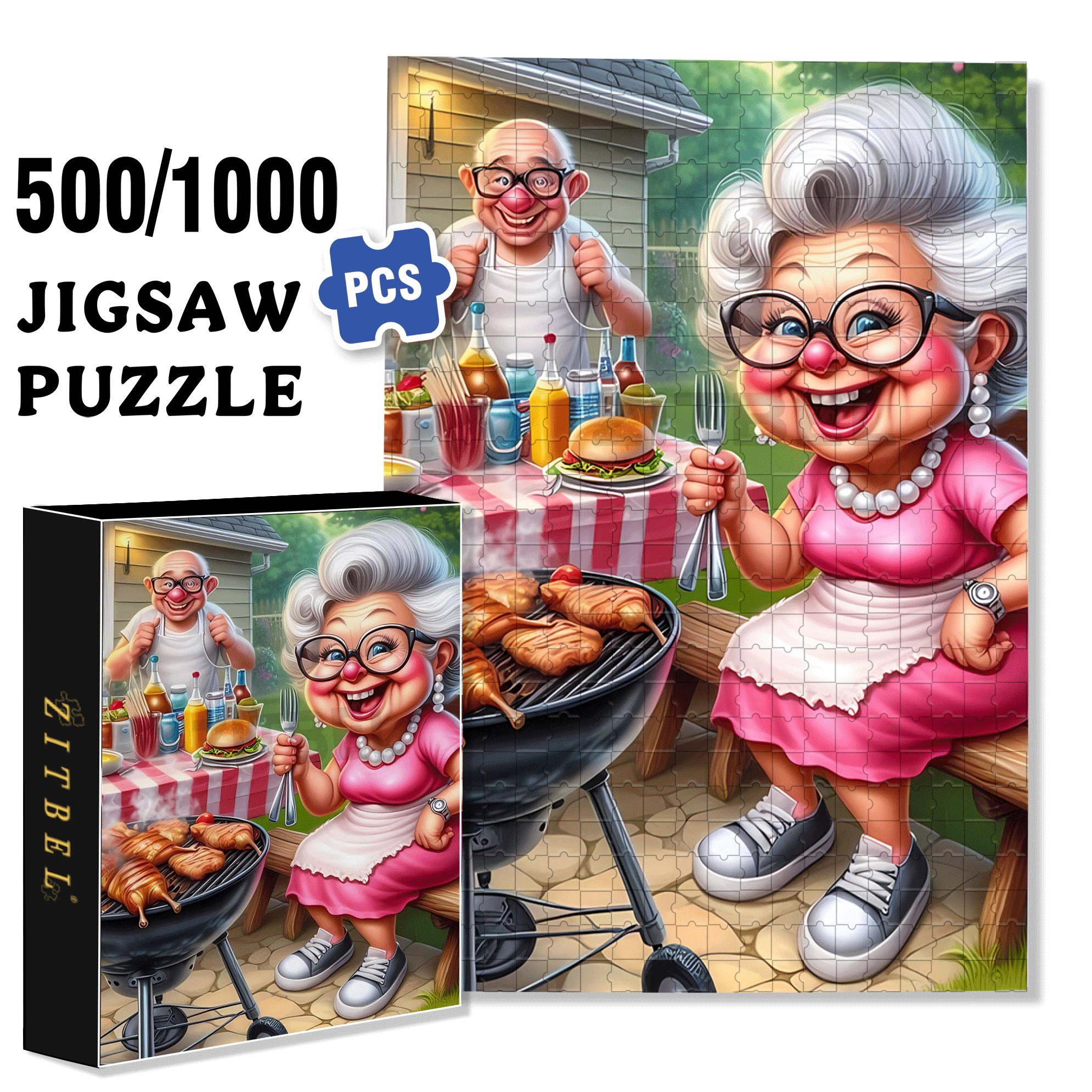 The Old Couple And The Barbecue 500pcs/1000pcs Jigsaw Puzzle, Scratch-Resistant, Interactive Family Game & Brain-Boosting DIY Decor, Perfect for Halloween, Christmas & New Year Gifts, Family Puzzle Game