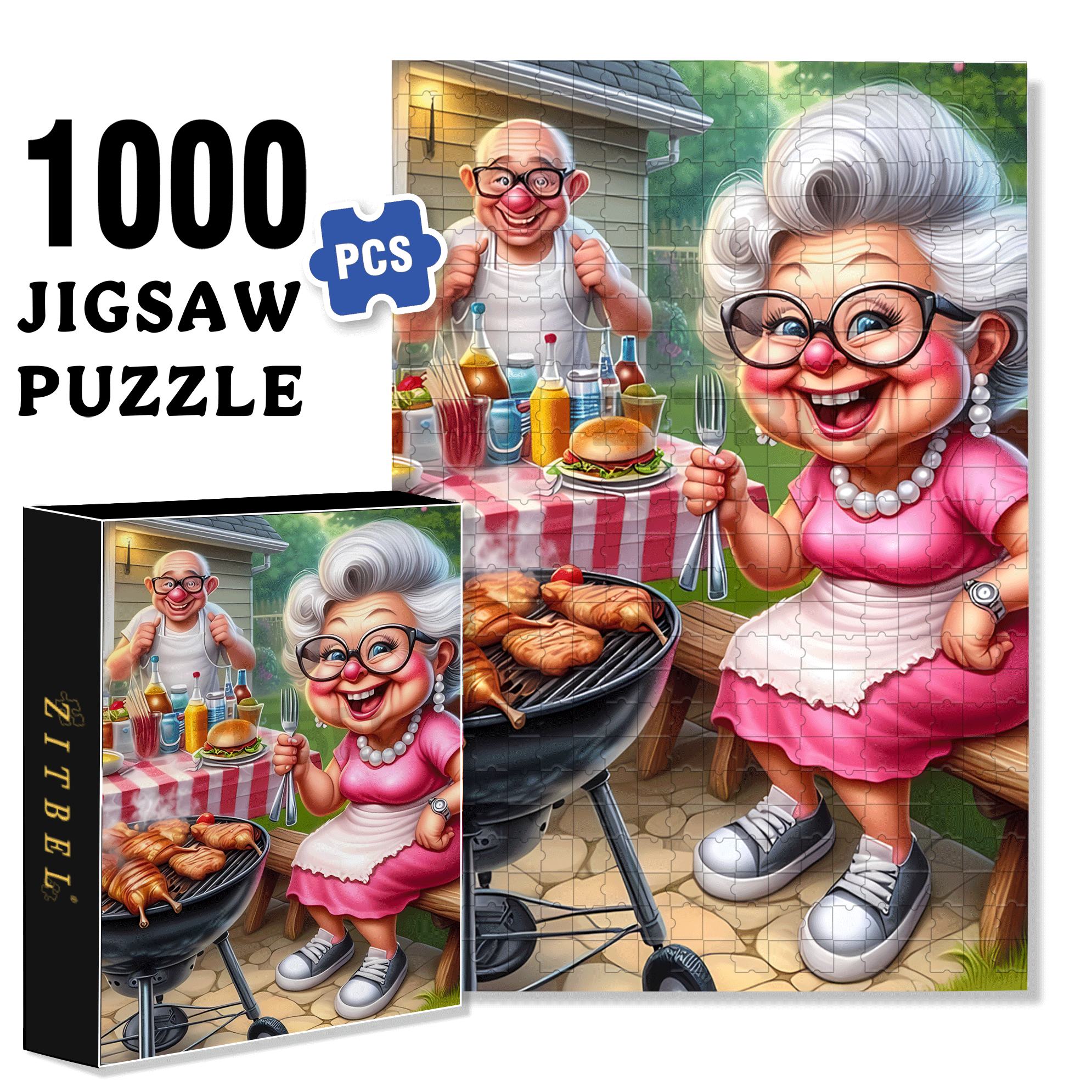 The Old Couple And The Barbecue 500pcs/1000pcs Jigsaw Puzzle, Scratch-Resistant, Interactive Family Game & Brain-Boosting DIY Decor, Perfect for Halloween, Christmas & New Year Gifts, Family Puzzle Game