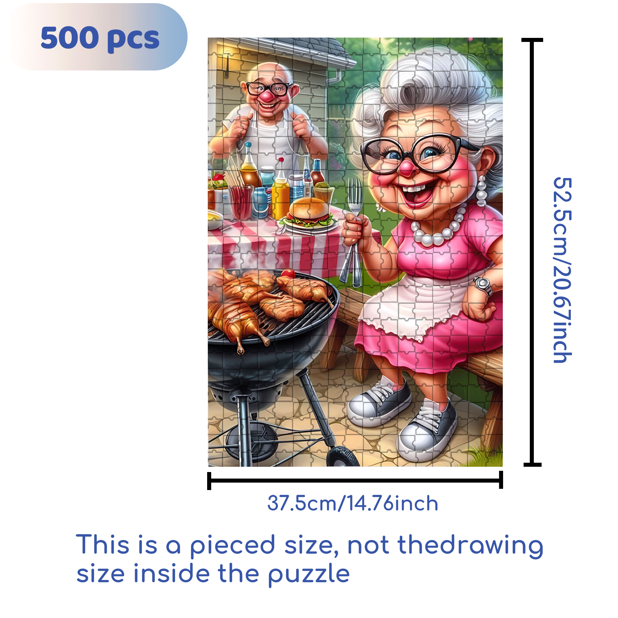 The Old Couple And The Barbecue 500pcs/1000pcs Jigsaw Puzzle, Scratch-Resistant, Interactive Family Game & Brain-Boosting DIY Decor, Perfect for Halloween, Christmas & New Year Gifts, Family Puzzle Game