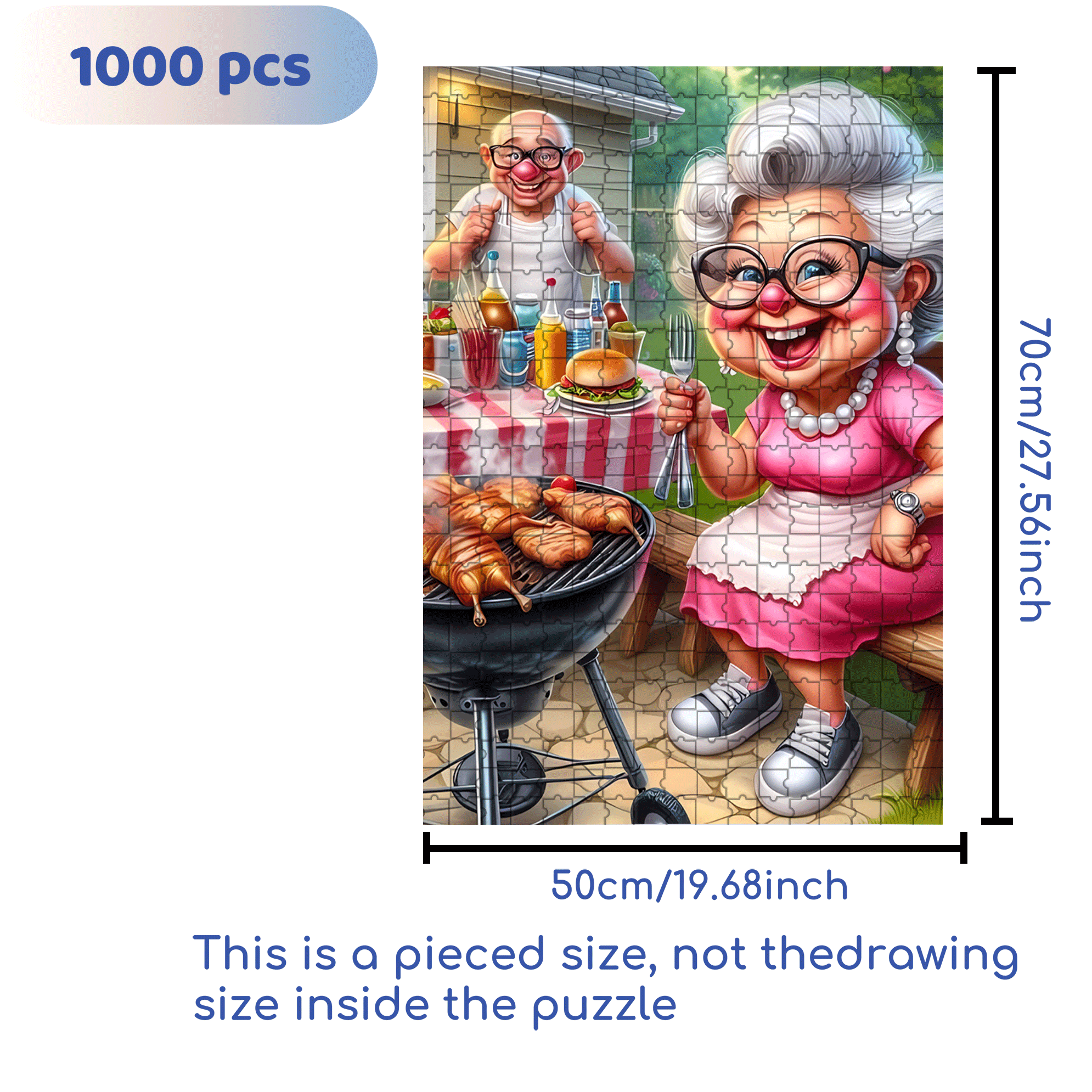 The Old Couple And The Barbecue 500pcs/1000pcs Jigsaw Puzzle, Scratch-Resistant, Interactive Family Game & Brain-Boosting DIY Decor, Perfect for Halloween, Christmas & New Year Gifts, Family Puzzle Game