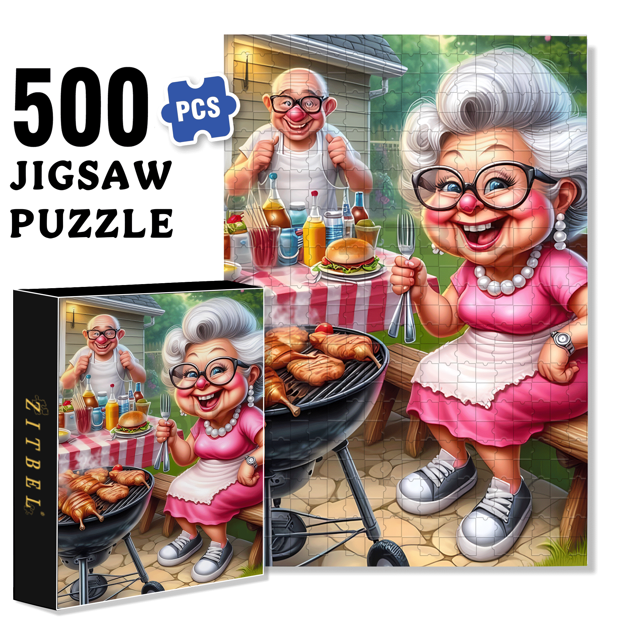 The Old Couple And The Barbecue 500pcs/1000pcs Jigsaw Puzzle, Scratch-Resistant, Interactive Family Game & Brain-Boosting DIY Decor, Perfect for Halloween, Christmas & New Year Gifts, Family Puzzle Game