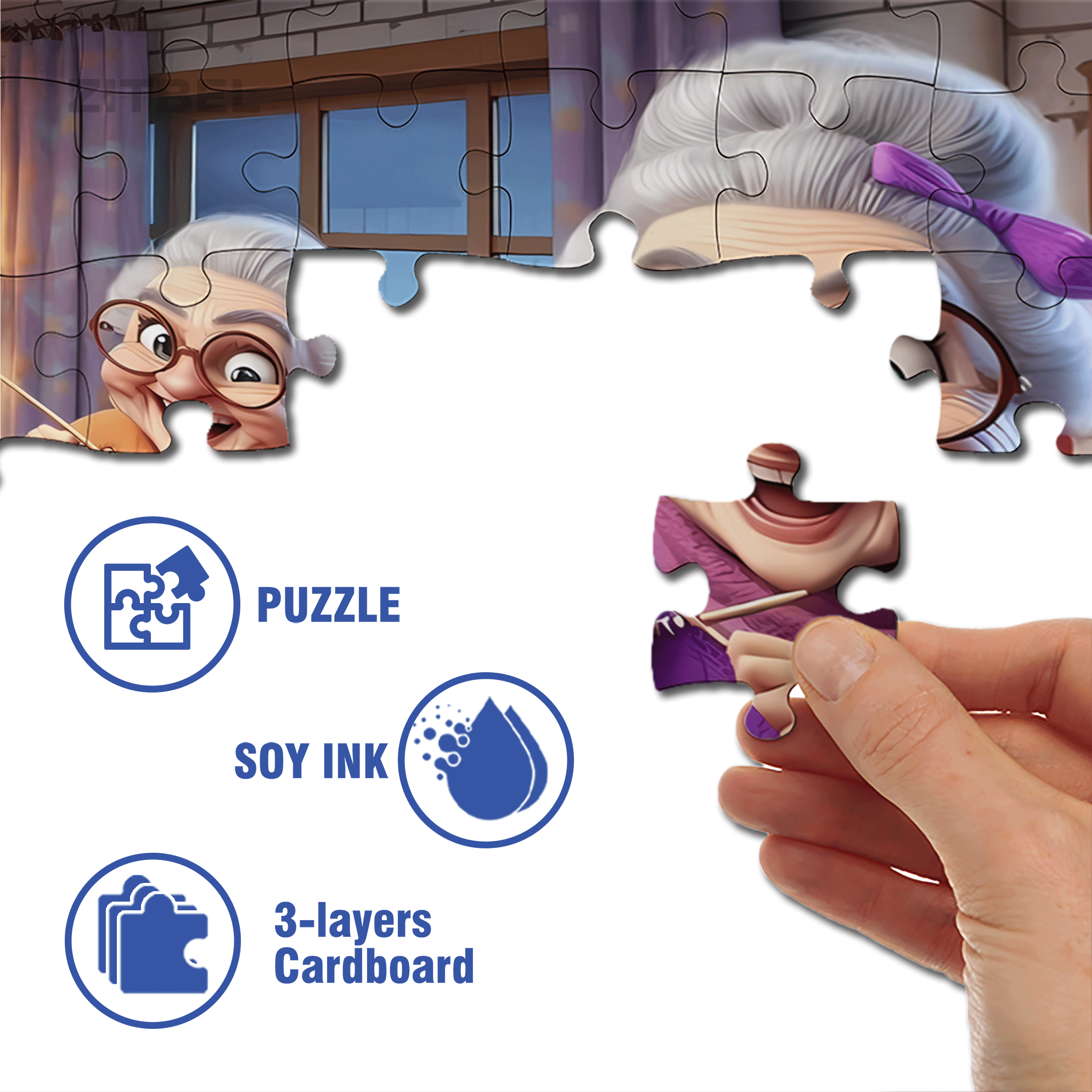 The Old Lady And The Ball Of Yarn 500pcs/1000pcs Jigsaw Puzzle, Scratch-Resistant, Interactive Family Game & Brain-Boosting DIY Decor, Perfect for Halloween, Christmas & New Year Gifts, Family Puzzle Game