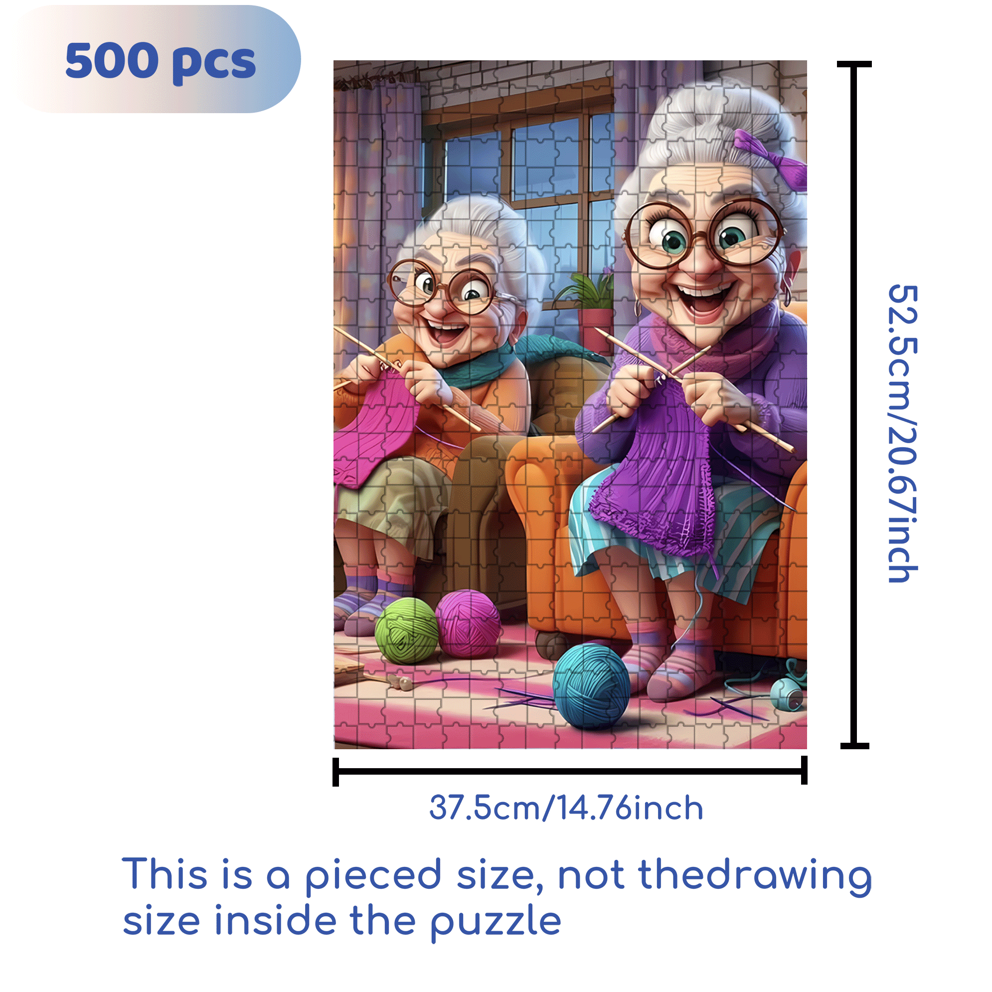 The Old Lady And The Ball Of Yarn 500pcs/1000pcs Jigsaw Puzzle, Scratch-Resistant, Interactive Family Game & Brain-Boosting DIY Decor, Perfect for Halloween, Christmas & New Year Gifts, Family Puzzle Game