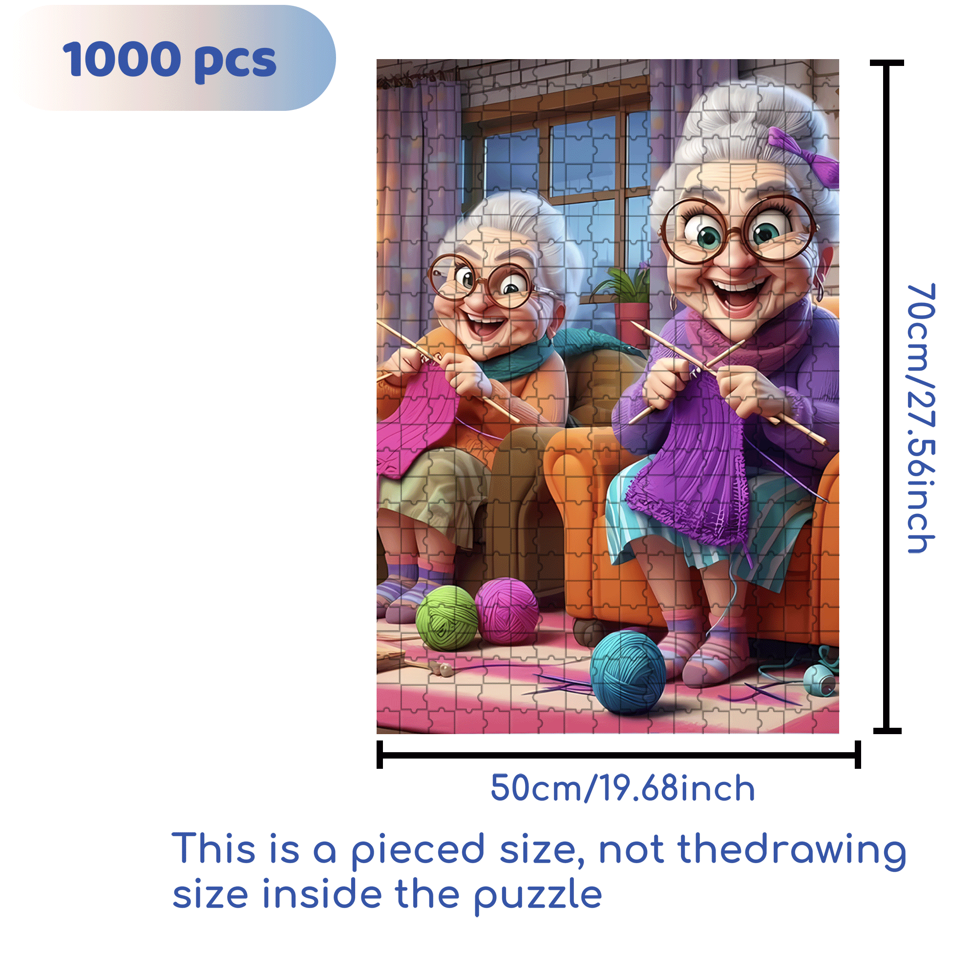 The Old Lady And The Ball Of Yarn 500pcs/1000pcs Jigsaw Puzzle, Scratch-Resistant, Interactive Family Game & Brain-Boosting DIY Decor, Perfect for Halloween, Christmas & New Year Gifts, Family Puzzle Game
