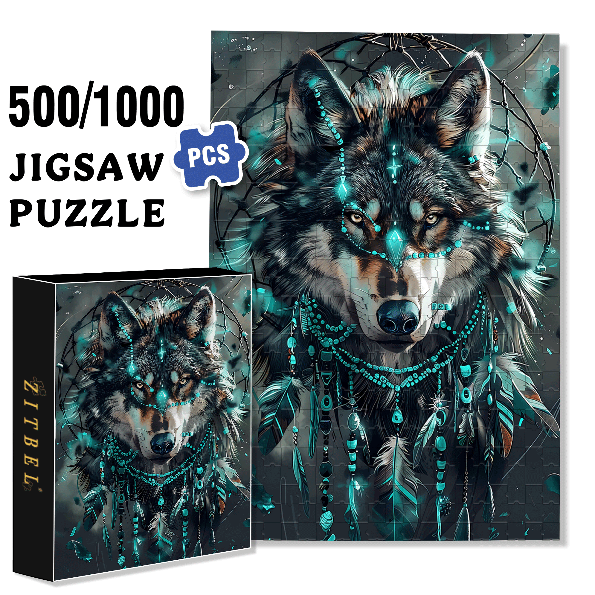 The Wolf and the Diamond 500pcs/1000pcs Jigsaw Puzzle, Scratch-Resistant, Interactive Family Game & Brain-Boosting DIY Decor, Perfect for Halloween, Christmas & New Year Gifts, Family Puzzle Game