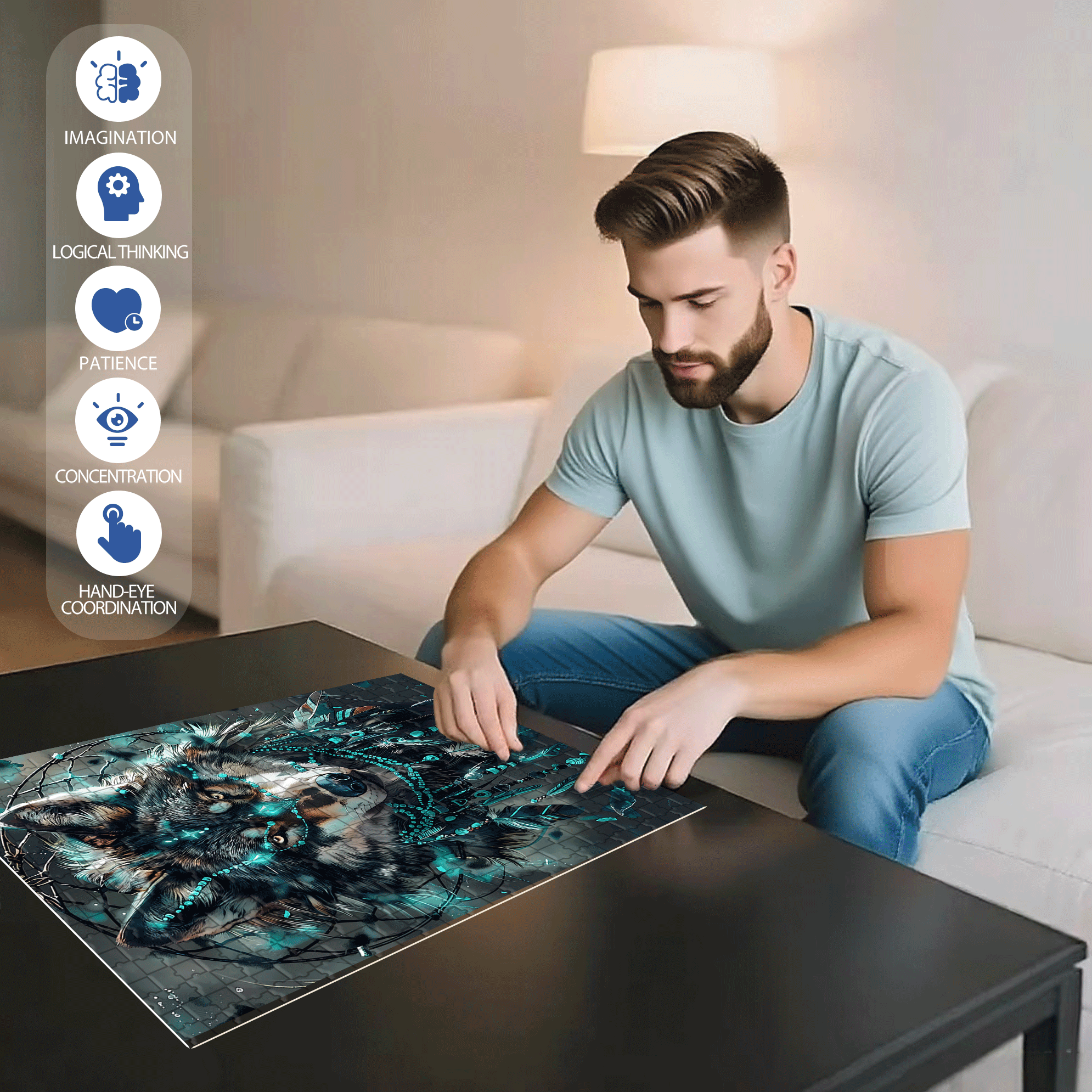 The Wolf and the Diamond 500pcs/1000pcs Jigsaw Puzzle, Scratch-Resistant, Interactive Family Game & Brain-Boosting DIY Decor, Perfect for Halloween, Christmas & New Year Gifts, Family Puzzle Game