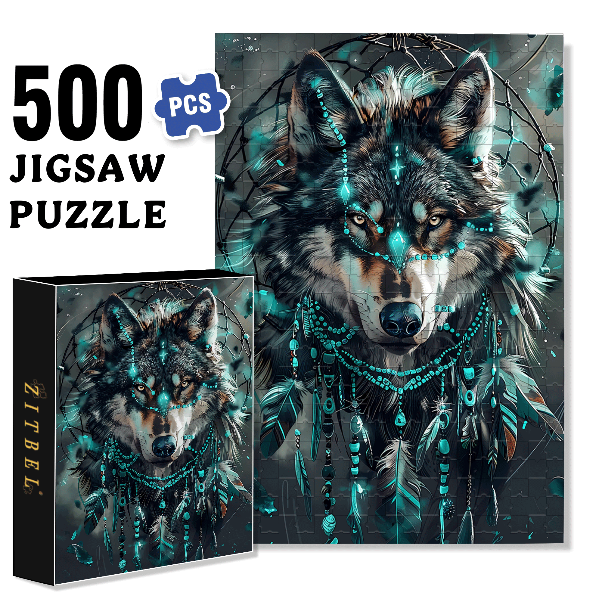 The Wolf and the Diamond 500pcs/1000pcs Jigsaw Puzzle, Scratch-Resistant, Interactive Family Game & Brain-Boosting DIY Decor, Perfect for Halloween, Christmas & New Year Gifts, Family Puzzle Game