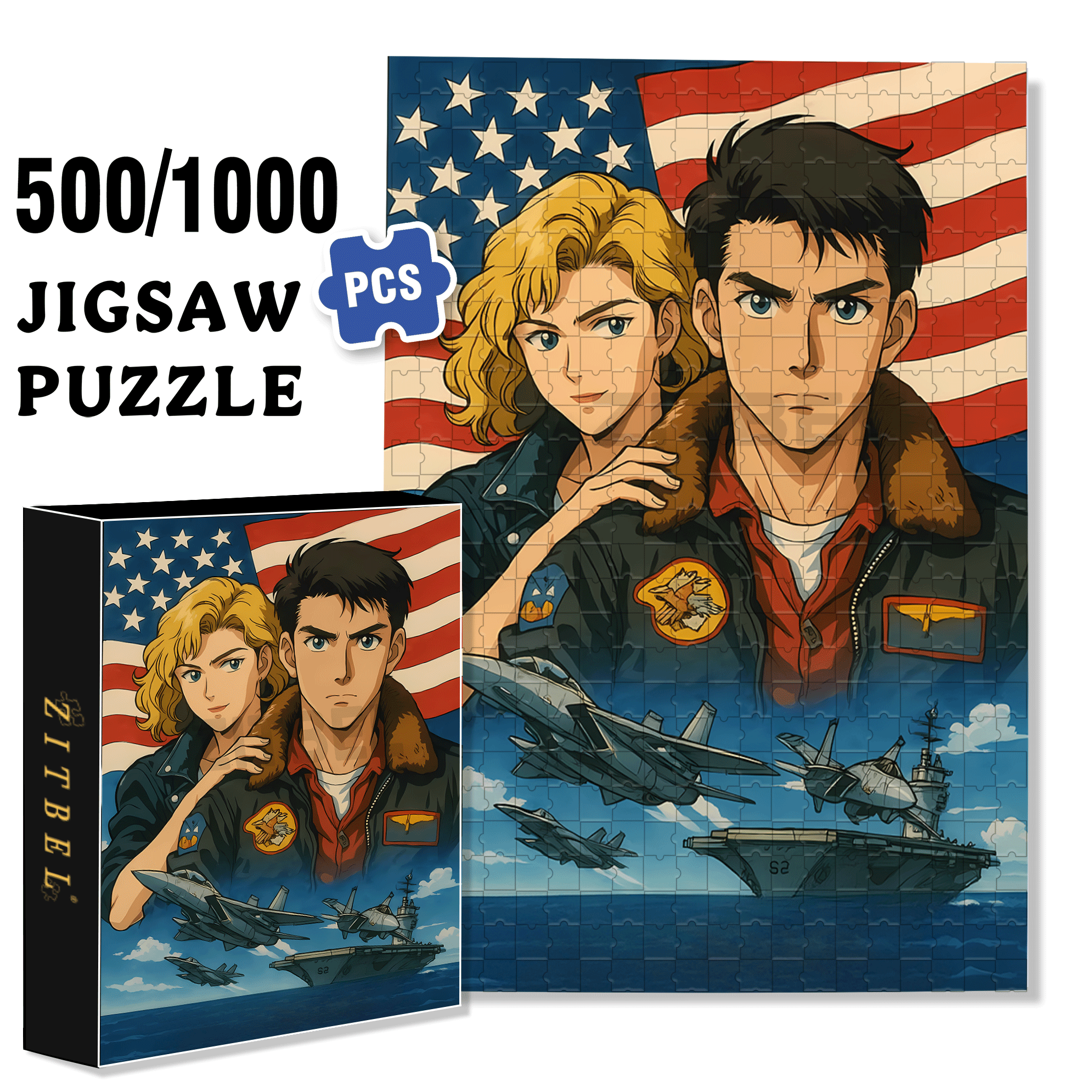Top Gun 500pcs/1000pcs Jigsaw Puzzle, Scratch-Resistant, Interactive Family Game & Brain-Boosting DIY Decor, Perfect for Halloween, Christmas & New Year Gifts, Family Puzzle Game