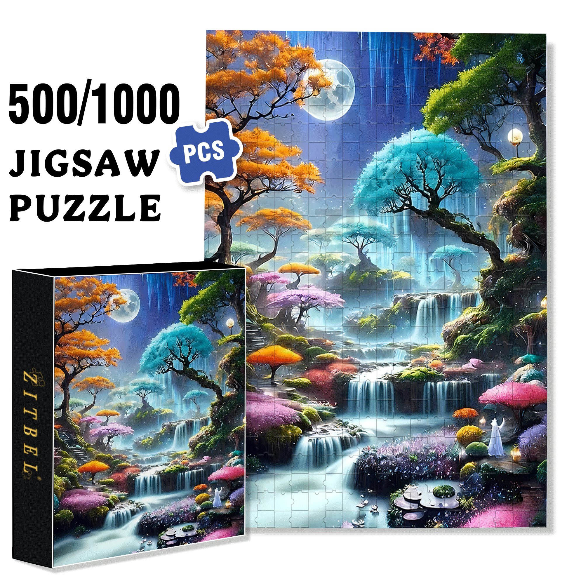 Tree and Waterfall 500pcs/1000pcs Jigsaw Puzzle, Scratch-Resistant, Interactive Family Game & Brain-Boosting DIY Decor, Perfect for Halloween, Christmas & New Year Gifts, Family Puzzle Game
