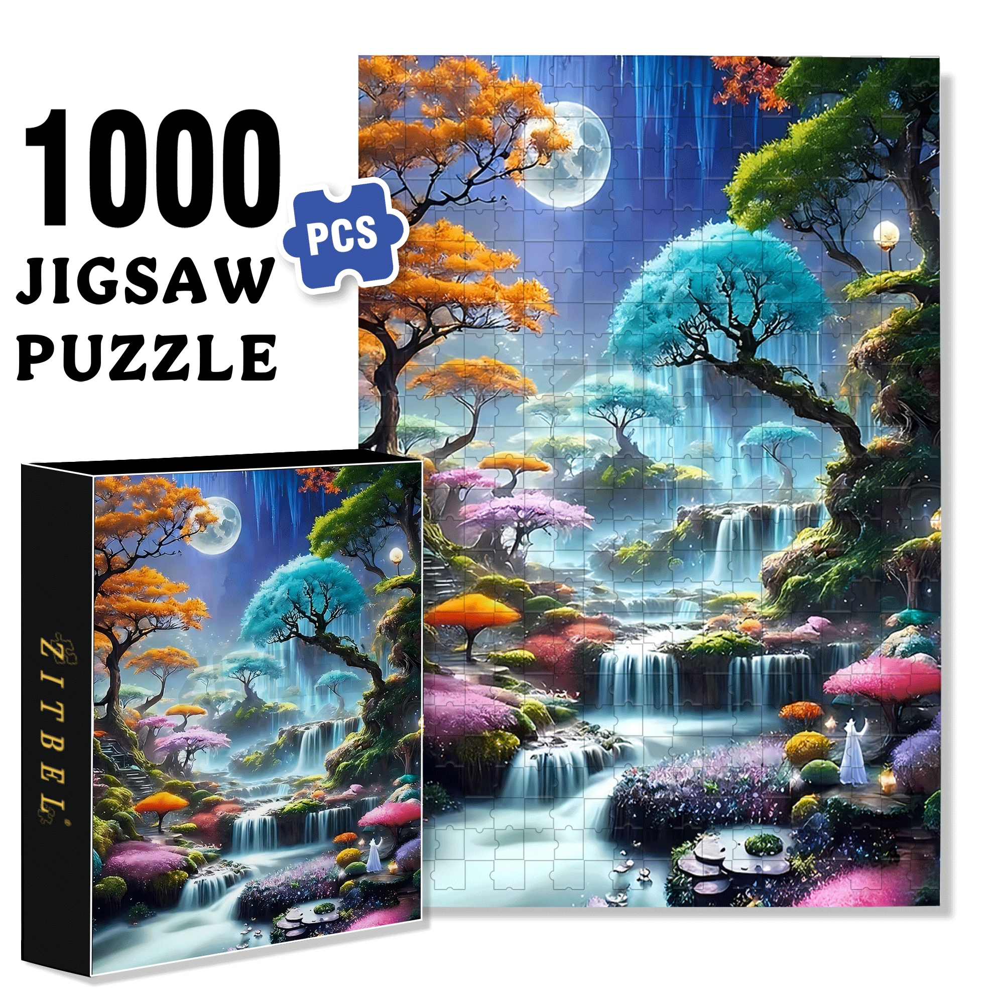 Tree and Waterfall 500pcs/1000pcs Jigsaw Puzzle, Scratch-Resistant, Interactive Family Game & Brain-Boosting DIY Decor, Perfect for Halloween, Christmas & New Year Gifts, Family Puzzle Game