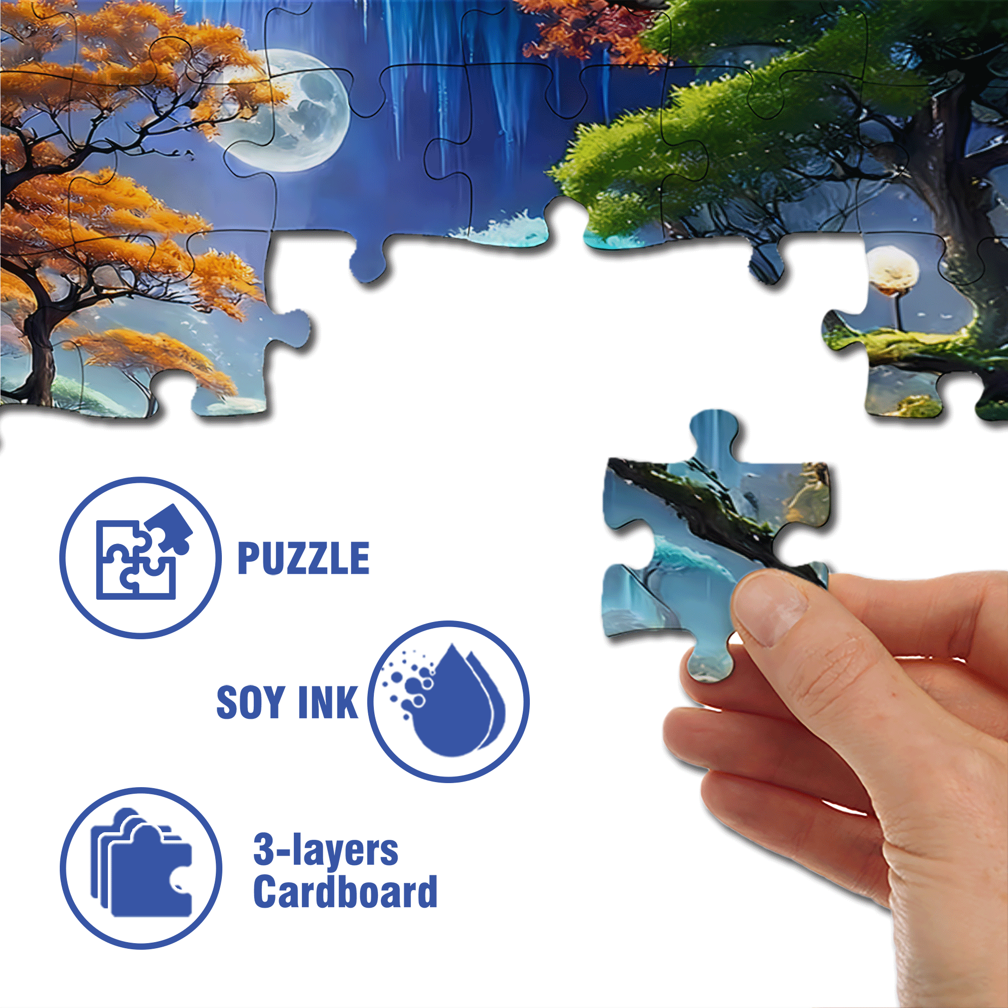 Tree and Waterfall 500pcs/1000pcs Jigsaw Puzzle, Scratch-Resistant, Interactive Family Game & Brain-Boosting DIY Decor, Perfect for Halloween, Christmas & New Year Gifts, Family Puzzle Game