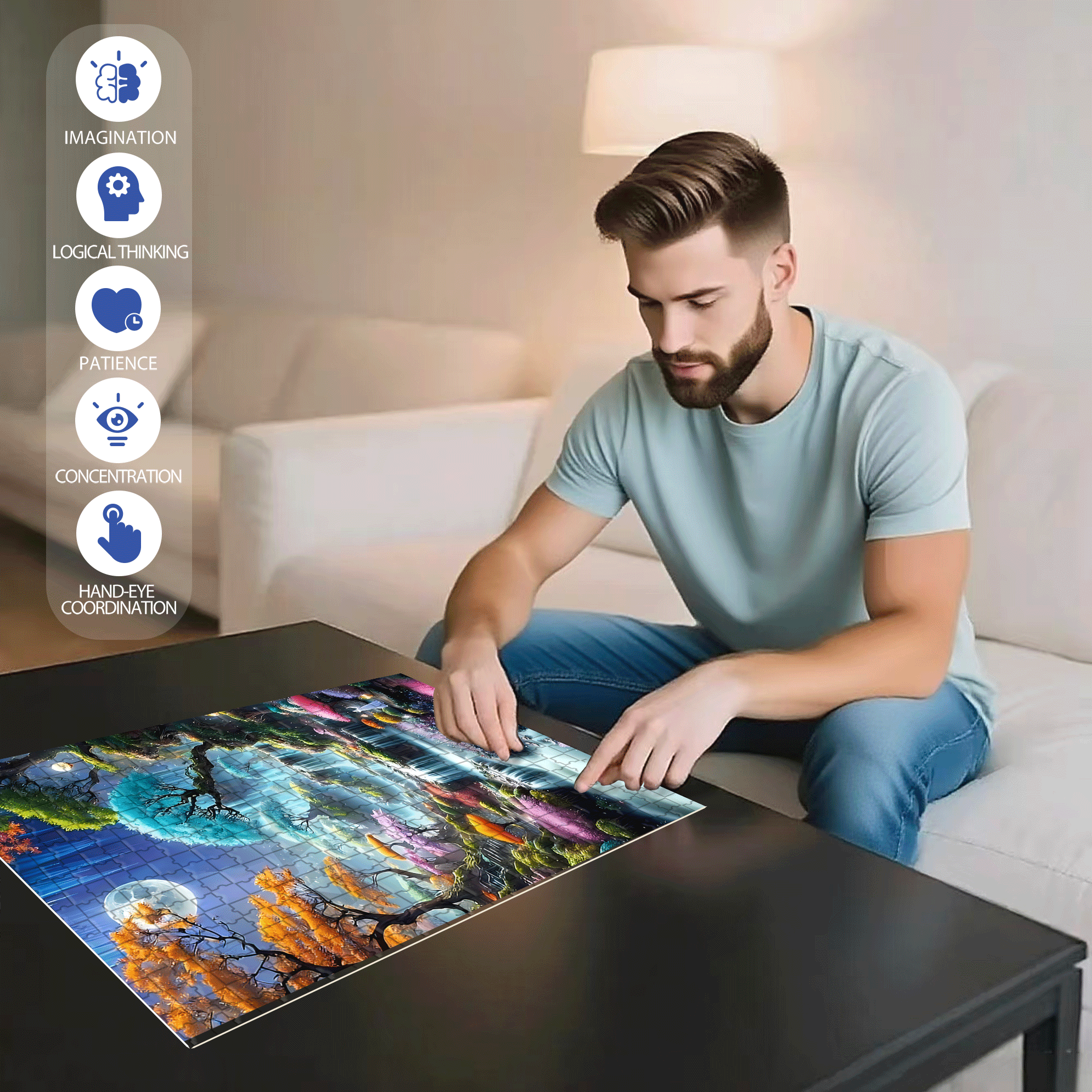 Tree and Waterfall 500pcs/1000pcs Jigsaw Puzzle, Scratch-Resistant, Interactive Family Game & Brain-Boosting DIY Decor, Perfect for Halloween, Christmas & New Year Gifts, Family Puzzle Game