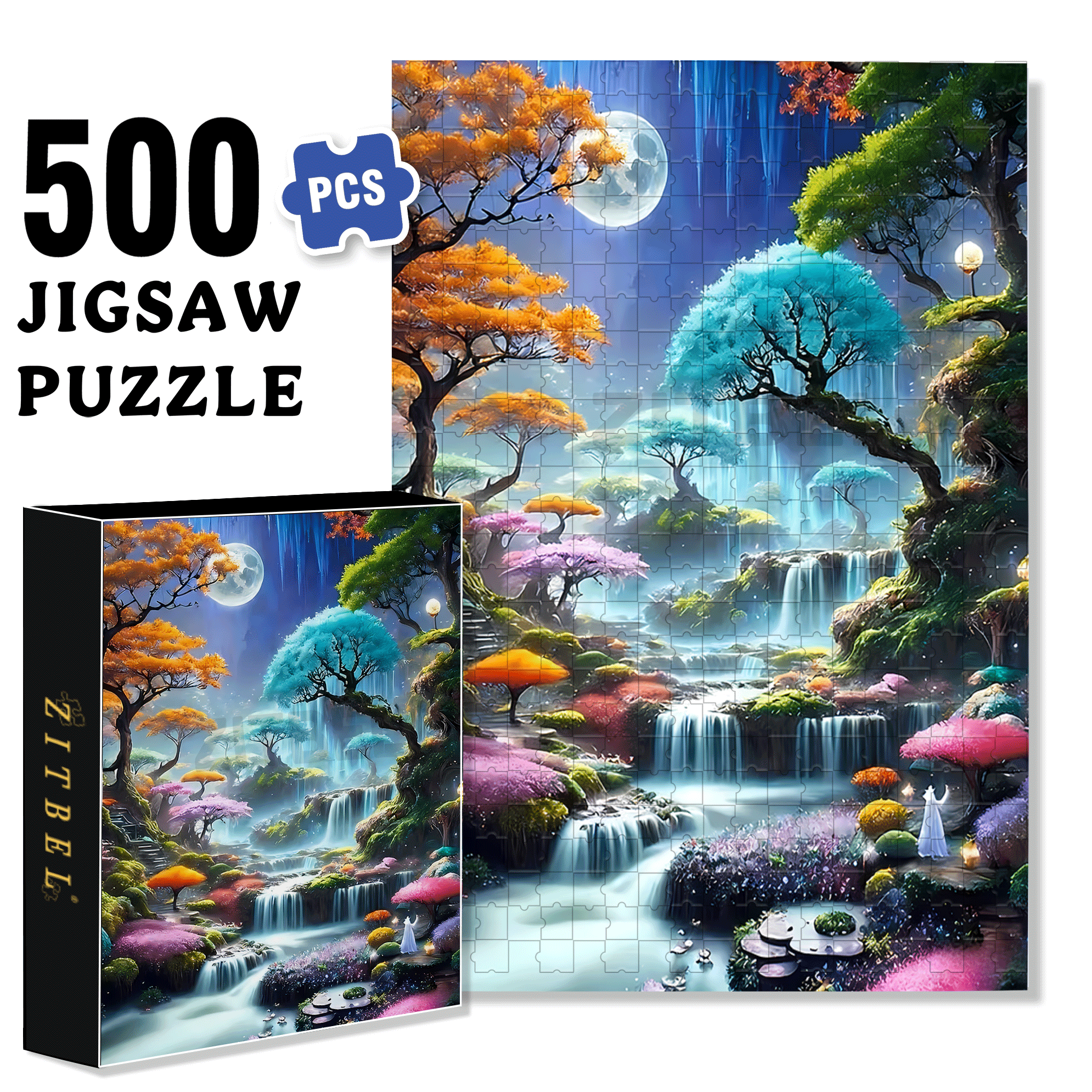 Tree and Waterfall 500pcs/1000pcs Jigsaw Puzzle, Scratch-Resistant, Interactive Family Game & Brain-Boosting DIY Decor, Perfect for Halloween, Christmas & New Year Gifts, Family Puzzle Game